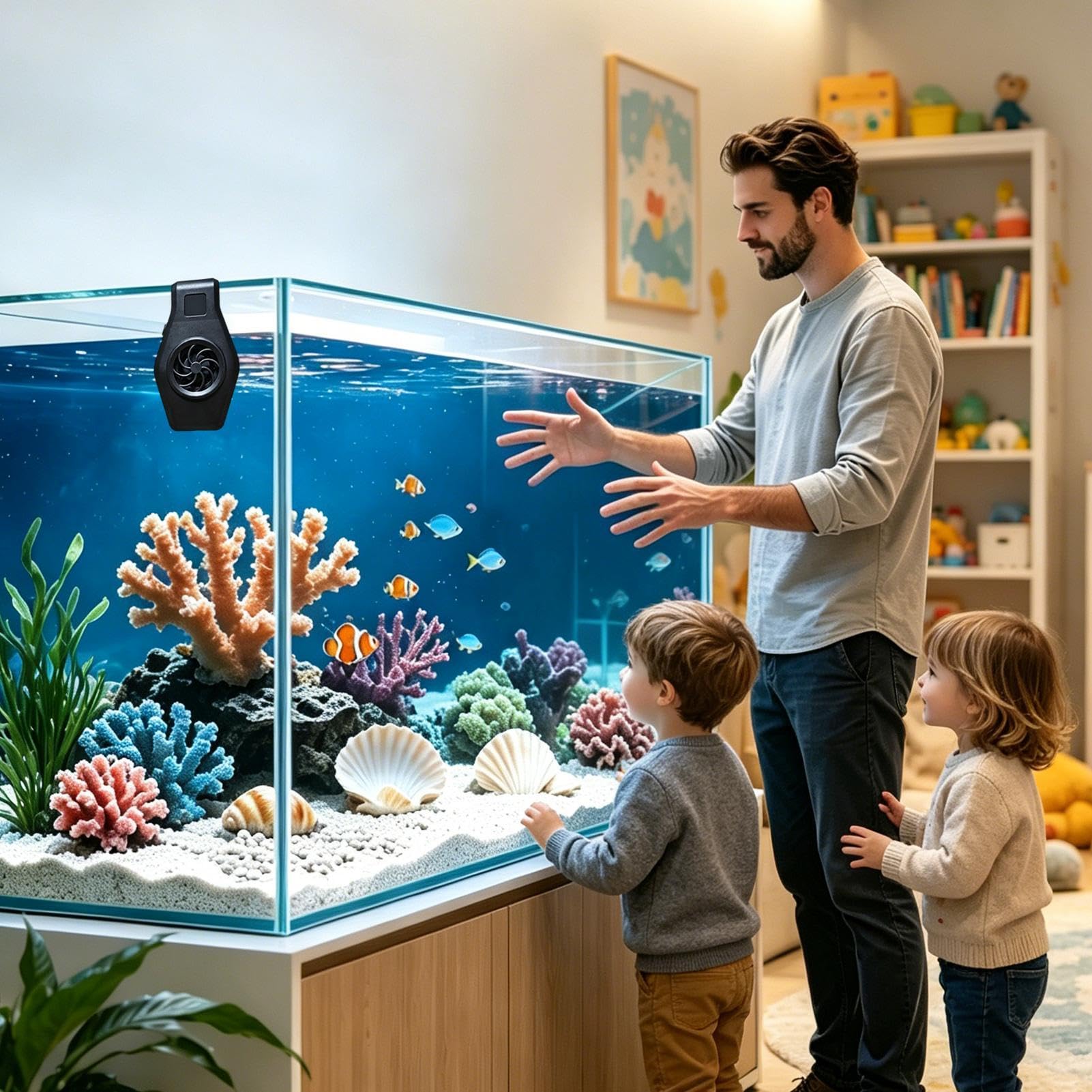 Ventola di raffreddamento per acquario, velocità del regolabile, 12,5 x 7,2 x 5 cm, di raffreddamento 'acqua, a basso rumore, controllo della temperatura del serbatoio per