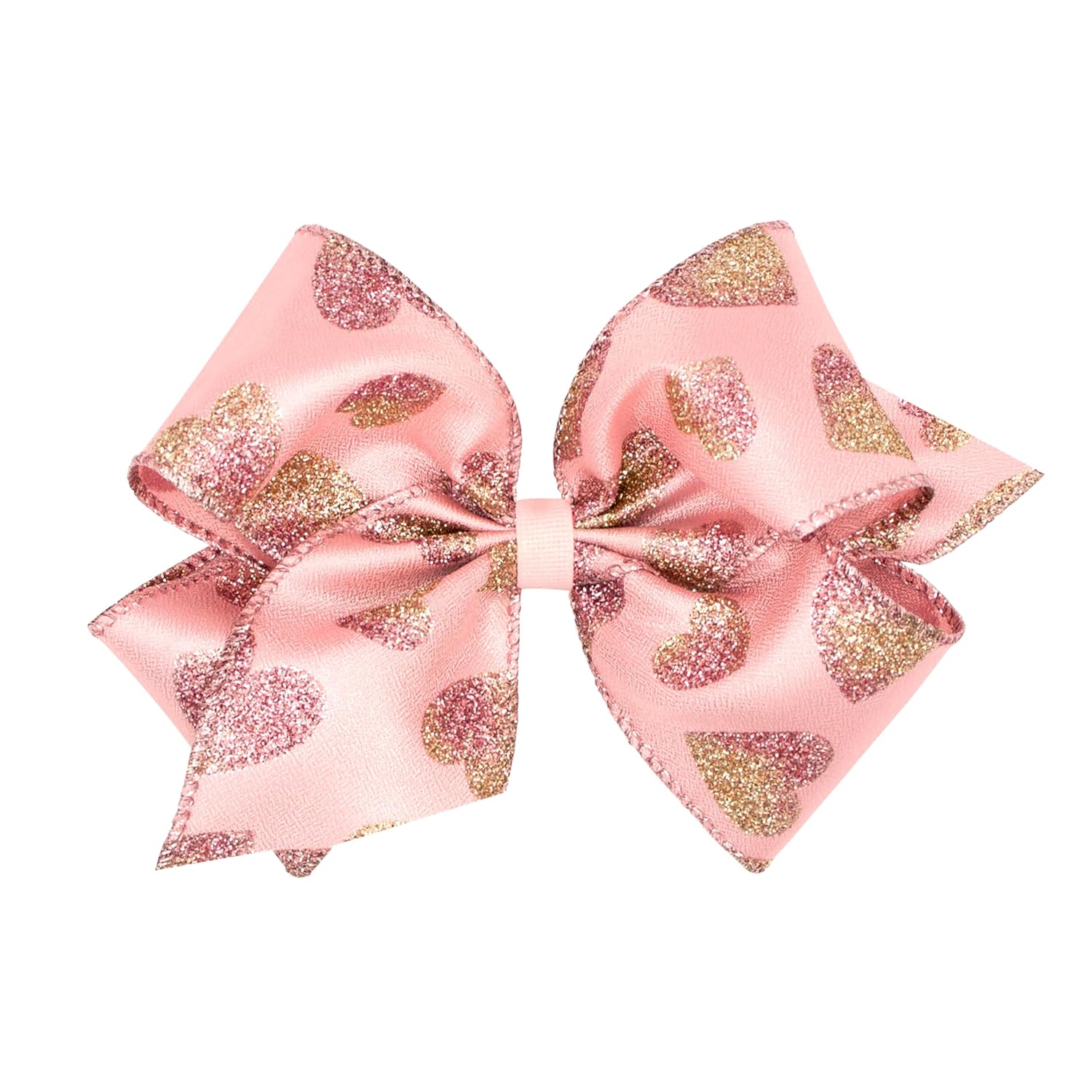 Wee Ones Girls' Valentines Day Hair Bow on WeeStay no-slip clip, Valentine Taffeta Glitter, King, Pearl Pink