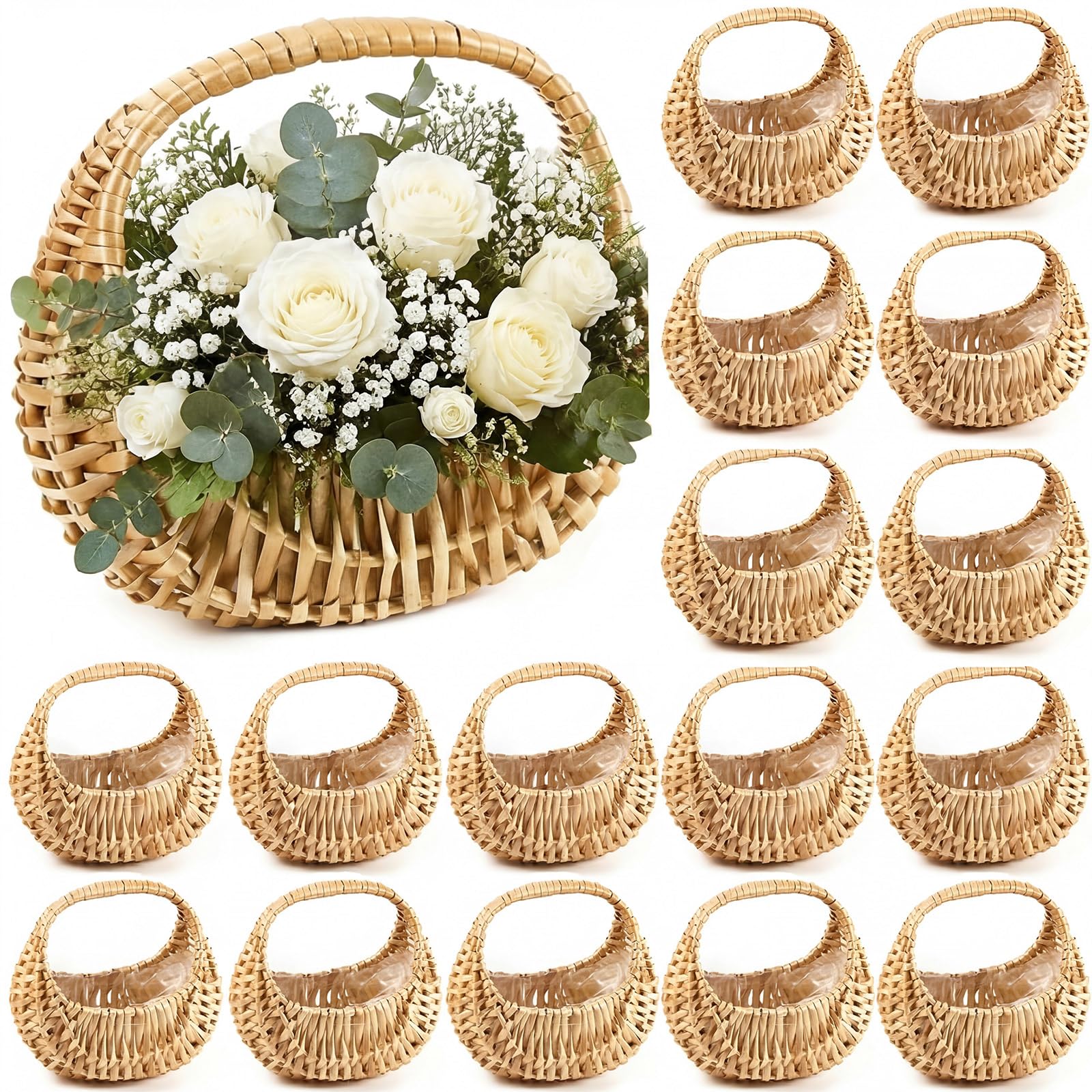 Taiyin 18 Pack Flower Girl Basket with Handle, 6.7 x 6.5 x 4.3 Inch
