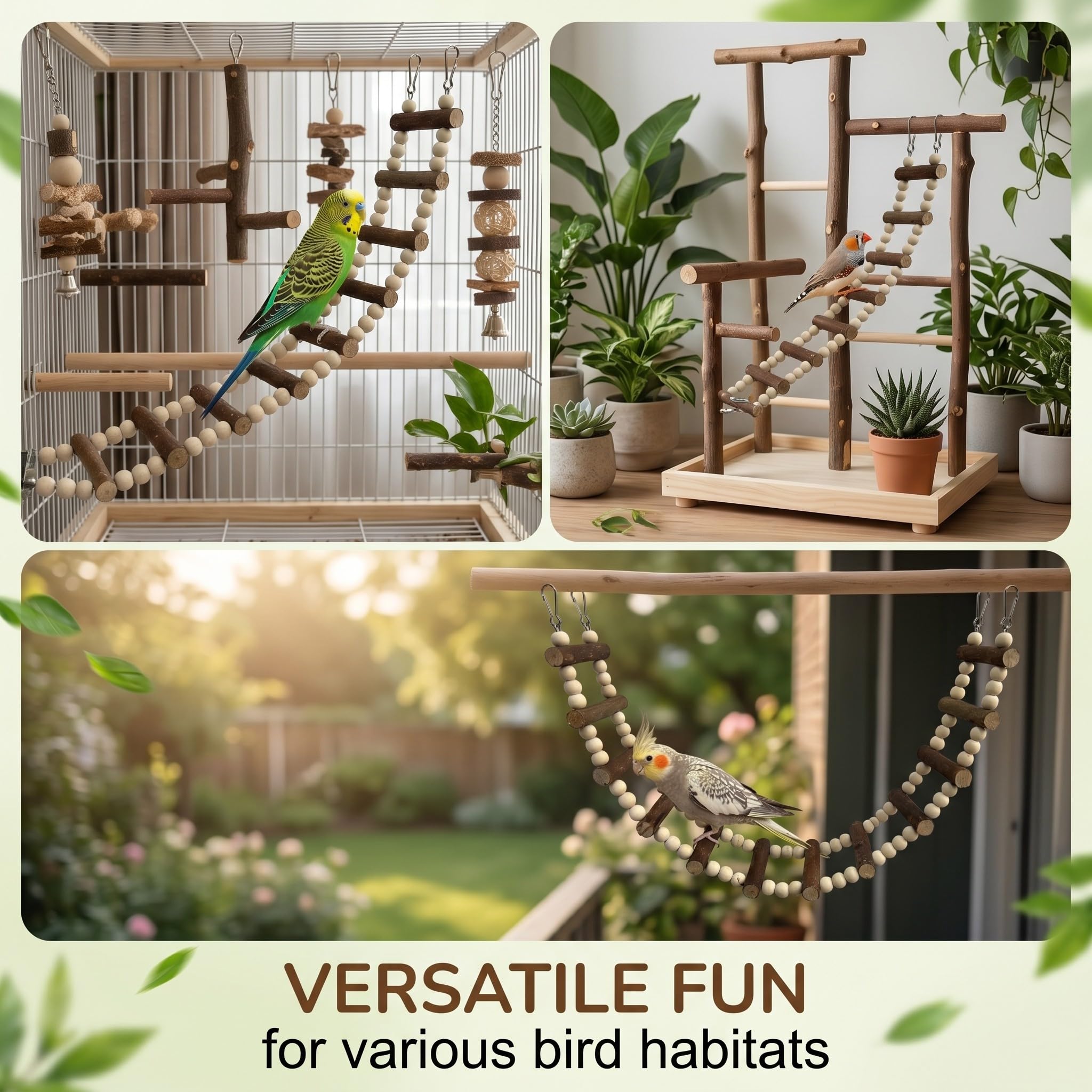 Trespolo Per Pappagalli, Posatoio Per Pappagalli, Gabbia Giochi Per Pappagalli, Scala In Legno Di Salice A 7 Gradini, 35x8cm, 88g, Accessori Per Arrampicata Per Uccelli E Pappagallini