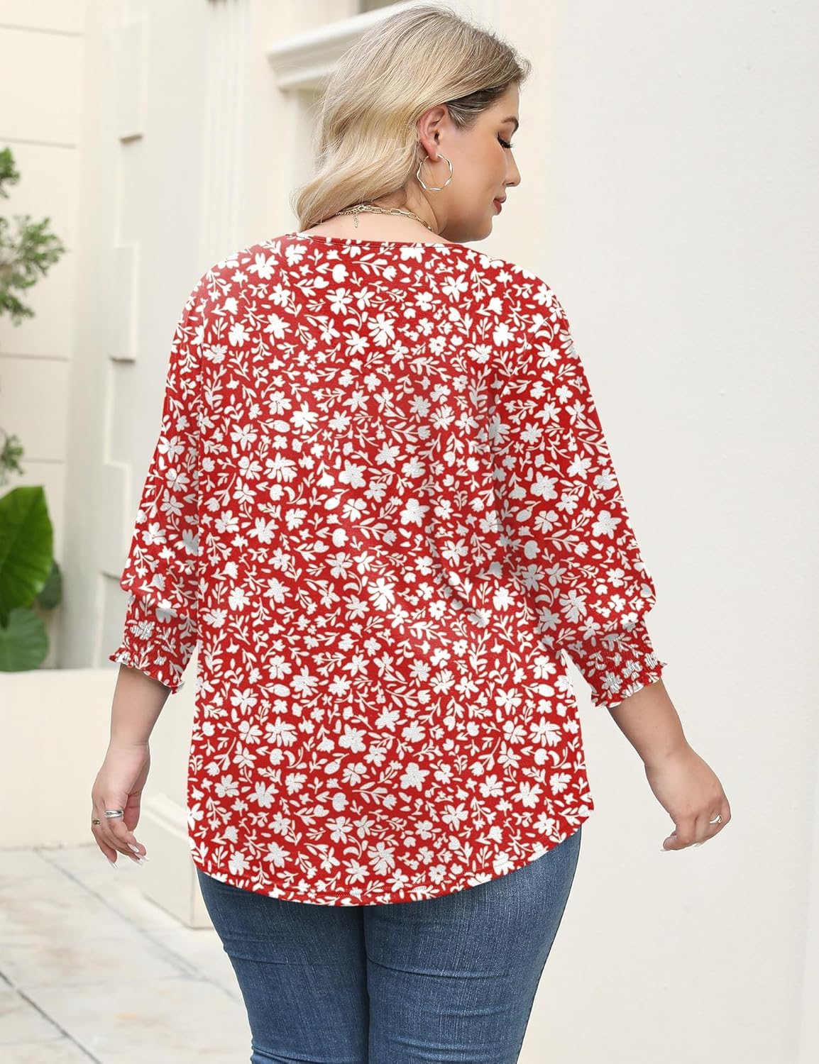 Rapbin Womens Plus Size Tops 3/4 Sleeve Blouses Shirts Casual V Neck Loose Tunic Tops 1X-5X - Image 4