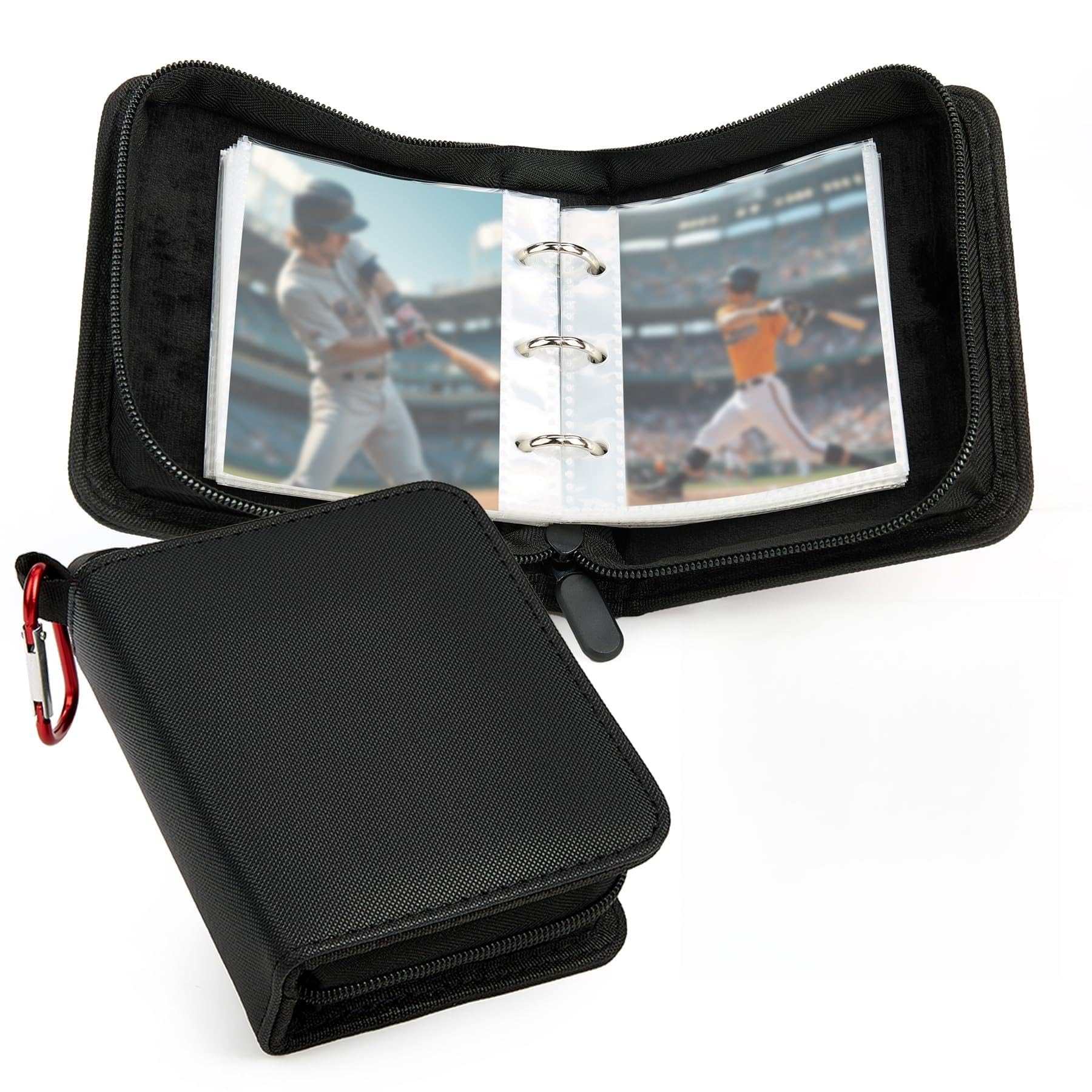 Mini 1-Pocket Trading Card Binder Holds 80 Cards with 40 Removable Sleeves Small Zipper Card Album Case for