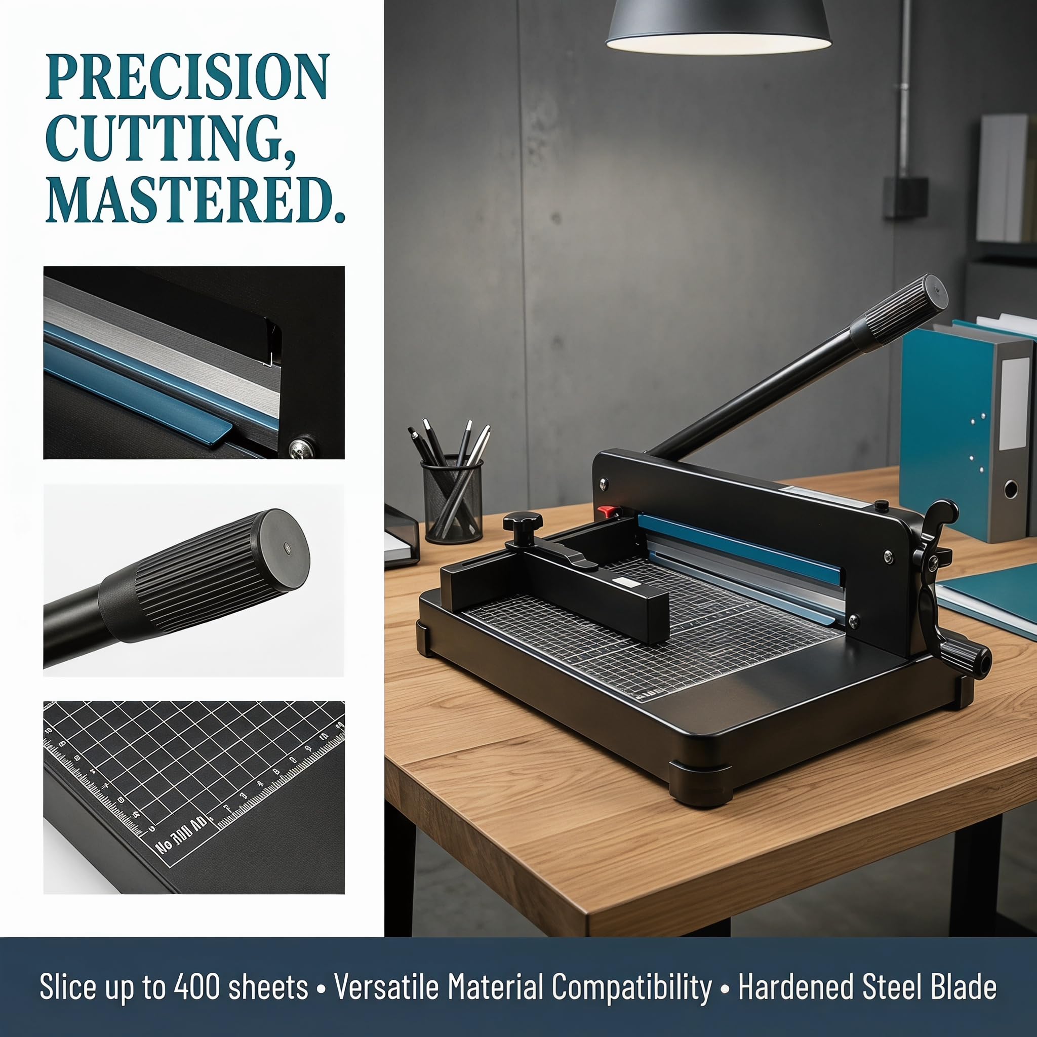 Robuster 30,5 cm Papierschneider, schneidet bis zu 400 Blatt, professioneller Schneidemaschine für Büro, Schule und Druckerei, Präzisionsschneiden