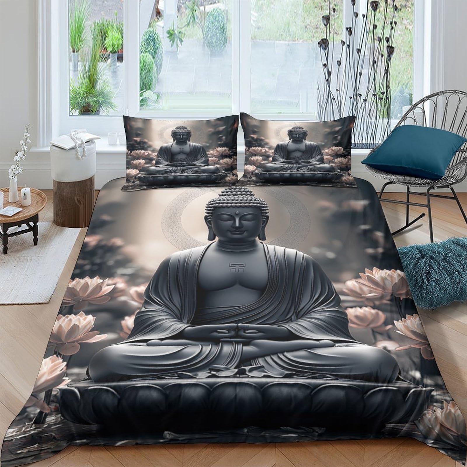 Ctjqhvkz Style-9 3D Printed Zen Buddha Fitted Sheet Microfiber Soft Bedroom Decor Lotus Meditation Mattress Cover Art Single（135X200cm）