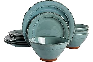 Gibson Elite Terranea Round Reactive Glaze Dinnerware Set, Service for Four (12-Piece, Teal)