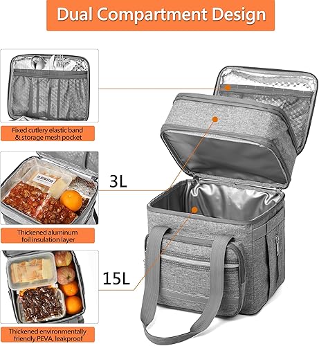 Miniatura 4 de Lonchera para mujeres, lonchera aislada de doble cubierta para adultos, lonchera a prueba de fugas para hombres con correa de hombro ajustable, Gary