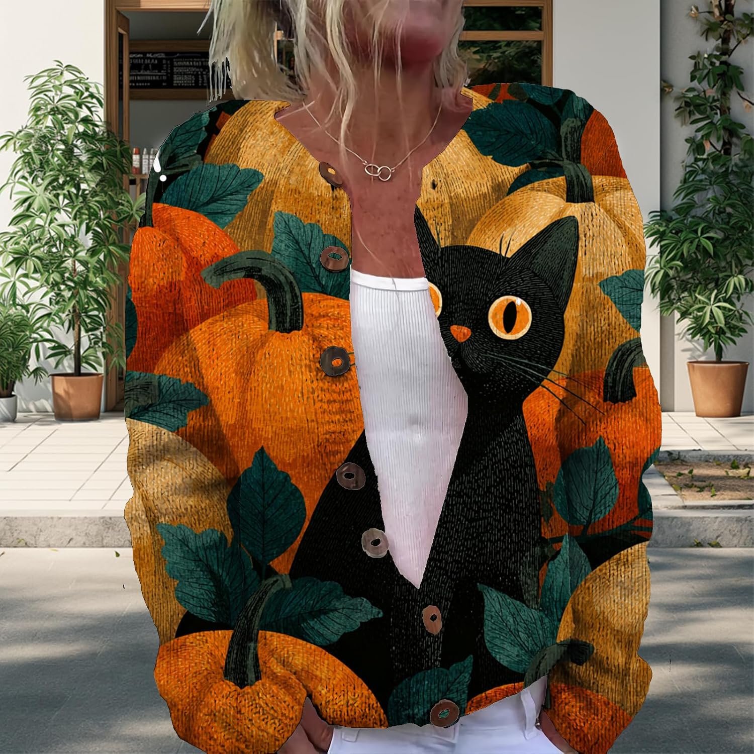 Cardigan Sweater for Women Comfy Trendy Plus Size Warm Christmas Art Design Tops Outfits with Button - Image 2