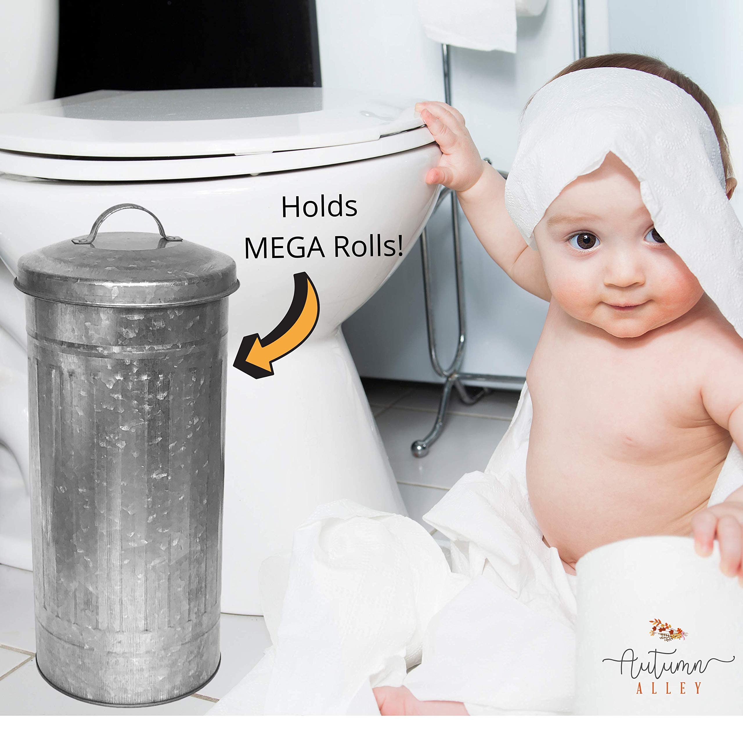 Autumn Alley Galvanized Toilet Paper Reserve Holder Canister with Lid