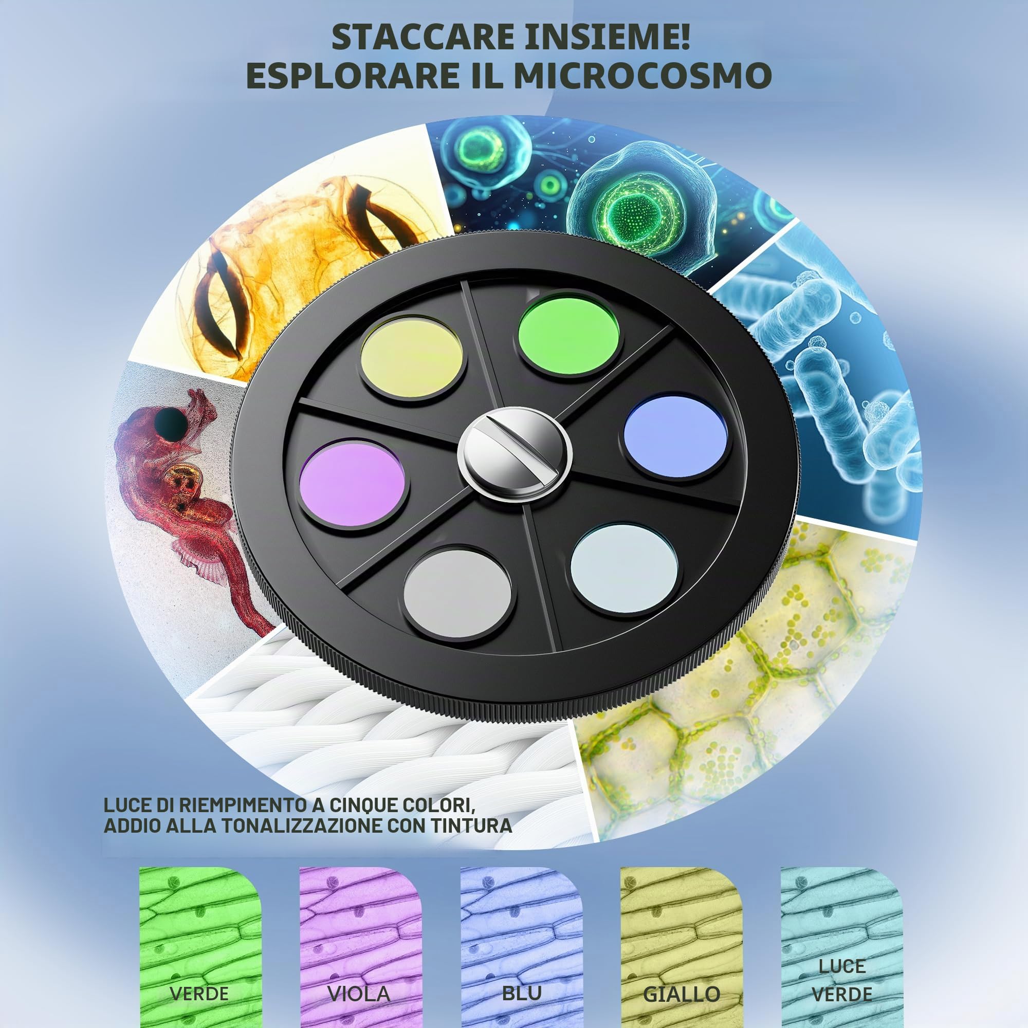 Microscopio 100X-3000X per bambini e adulti, microscopi biologici professionali per studenti, scuole, laboratori e case, accessori completi per principianti