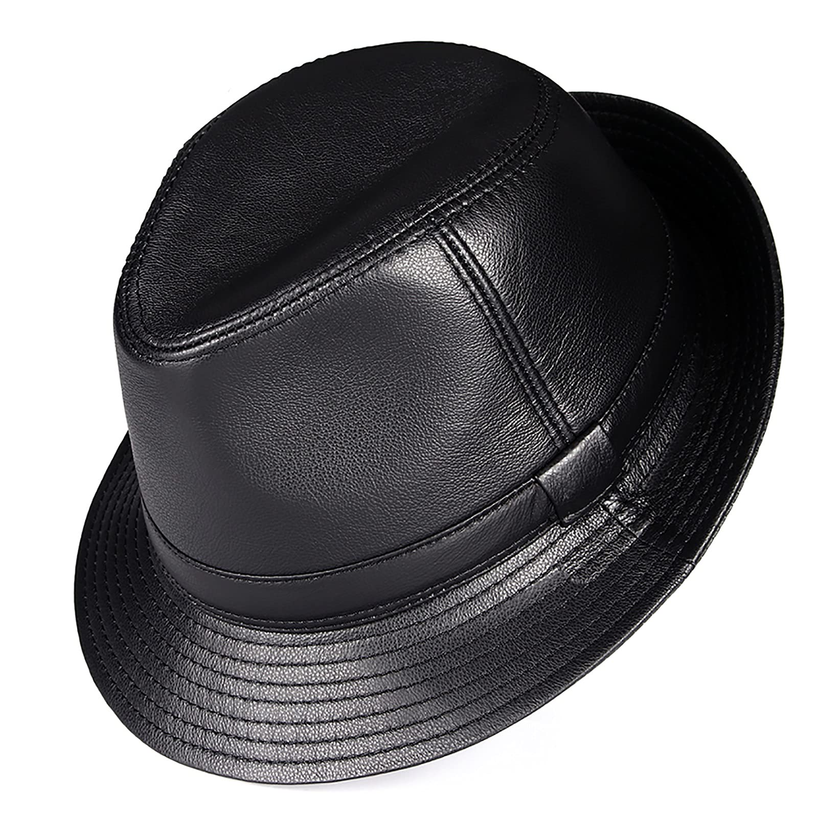 Sombreros de invierno, cuero de jazz cuero fedora sombrero para hombre otoño caballeros sombrero 56-60 cm