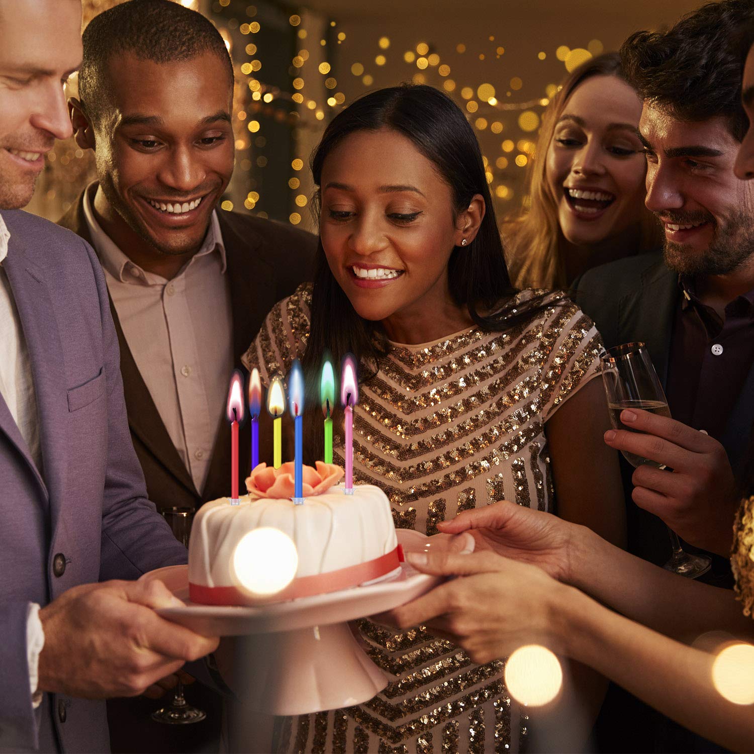 36 Stück Bunte Geburtstagskerzen – Farbige Flammen, Mit Halter, Für Kuchen & Cupcakes (6 Farben)