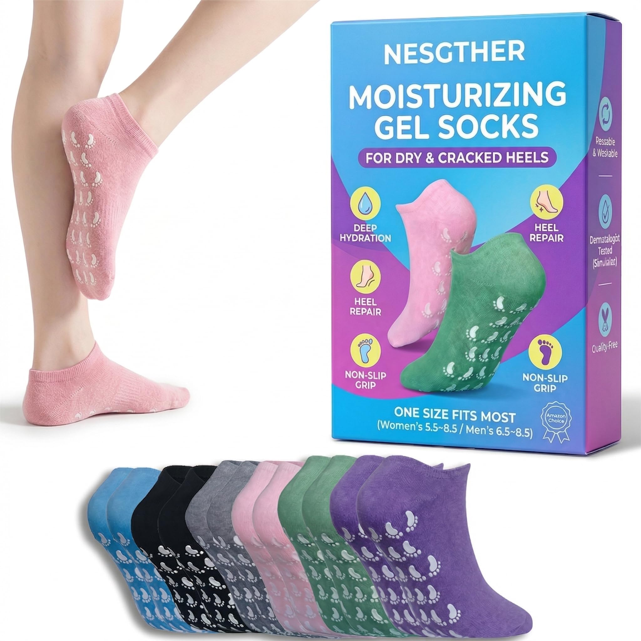 Moisturizing Socks 3 Packs Foot Spa Socks Dry Cracked Heel Silicone Socks