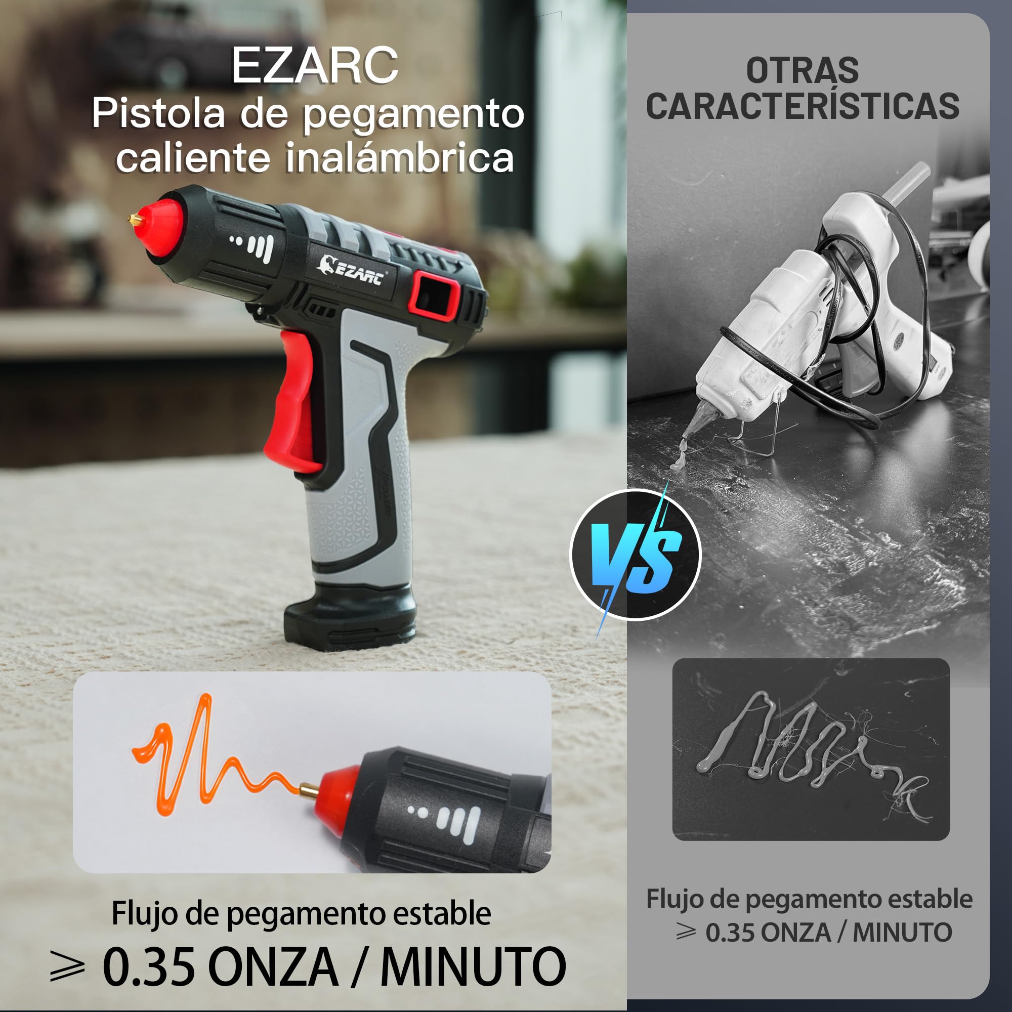 EZARC Pistola de pegamento térmico inalámbrica con 30 barras de pegamento mini, kit de pistola de pegamento mini con calentamiento rápido en 15 segundos, apagado automático inteligente, Gris