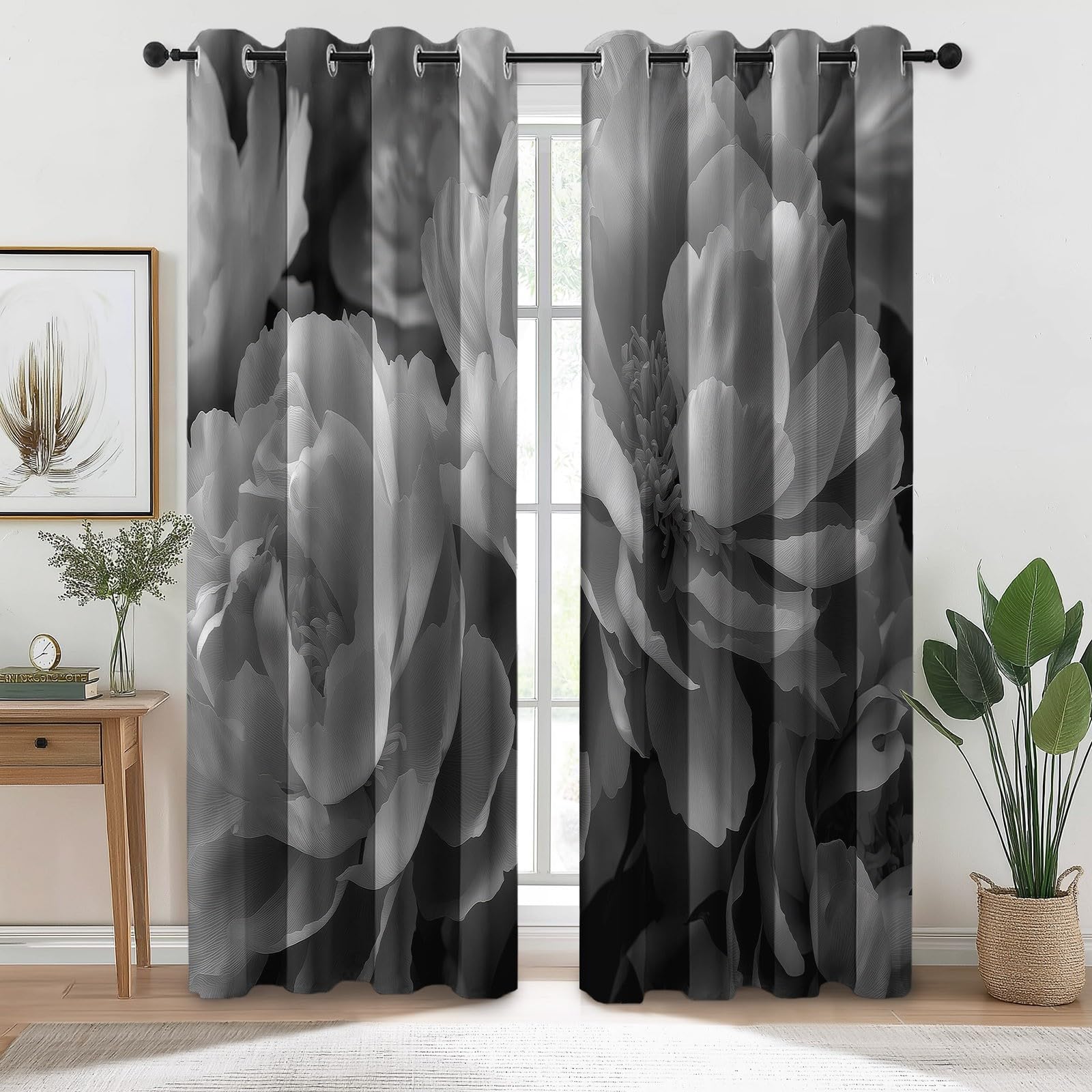Blütenblätter Verdunklungsvorhänge 2er Set - Vorhang Blickdicht mit Ösen, Thermovorhang Vorhänge Wohnzimmer H214 x B91.5 cm (2er Pack), Grau Lärmschutzvorhang-Gardinen