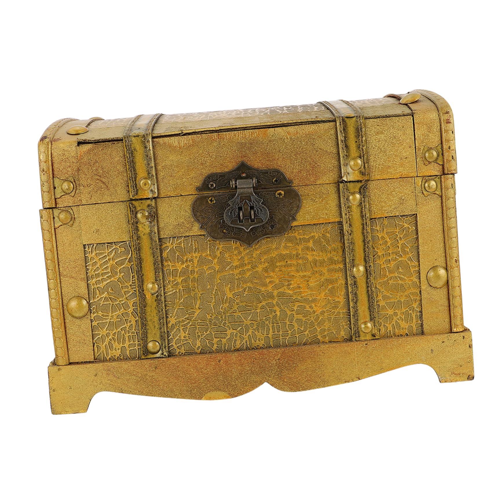 OUNONA Wooden Pirate Treasure Box with Lock Vintage Style Chest for Jewelry Keepsakes and Retro Decorative Storage for Home Use