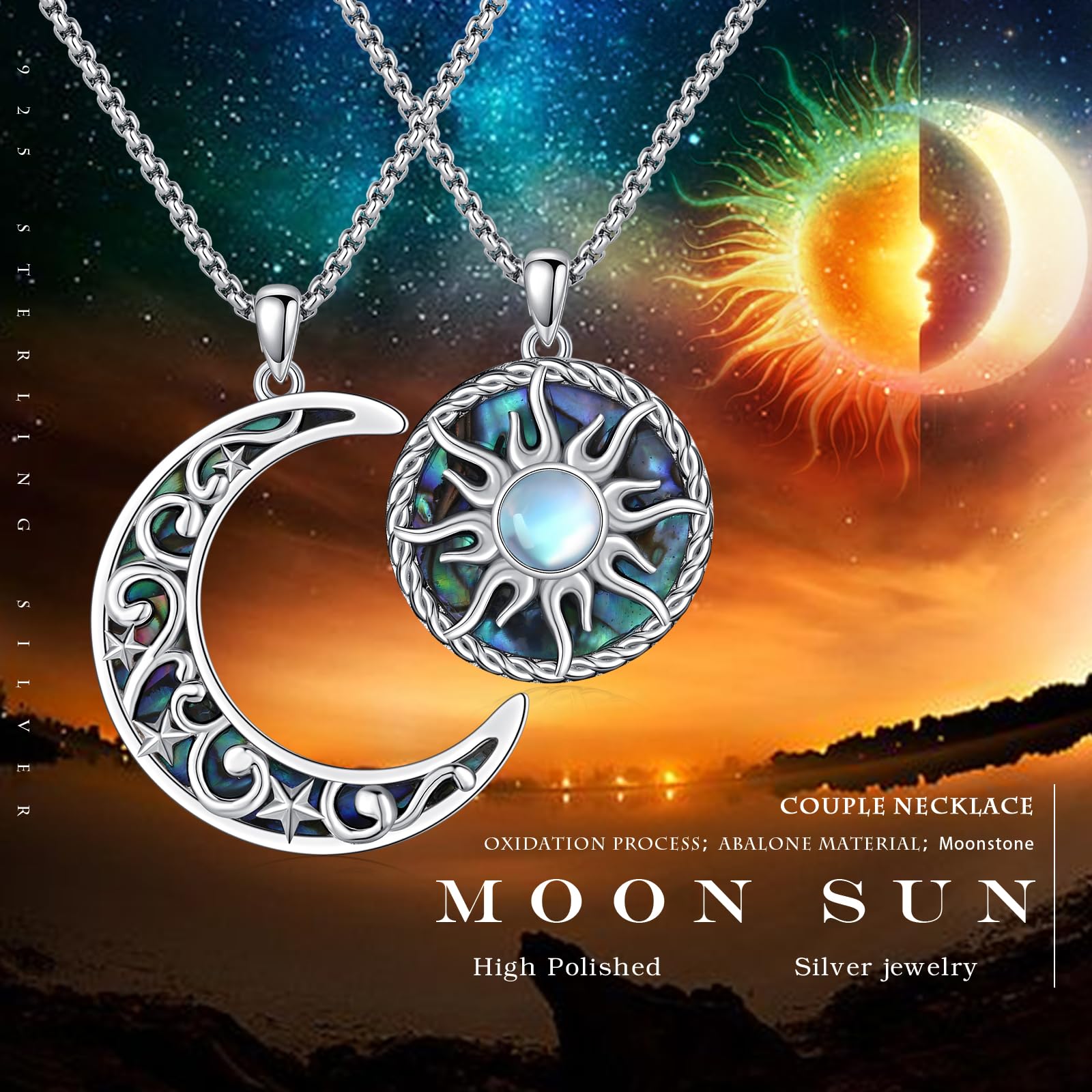 REDSUN Yin Yang - Collar de plata de ley con colgante de elefante para parejas, cadena BFF (2 unidades)