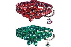 2pcs Christmas Classic Buffalo Plaid Dog Collar with Snowflake and Floral Accent