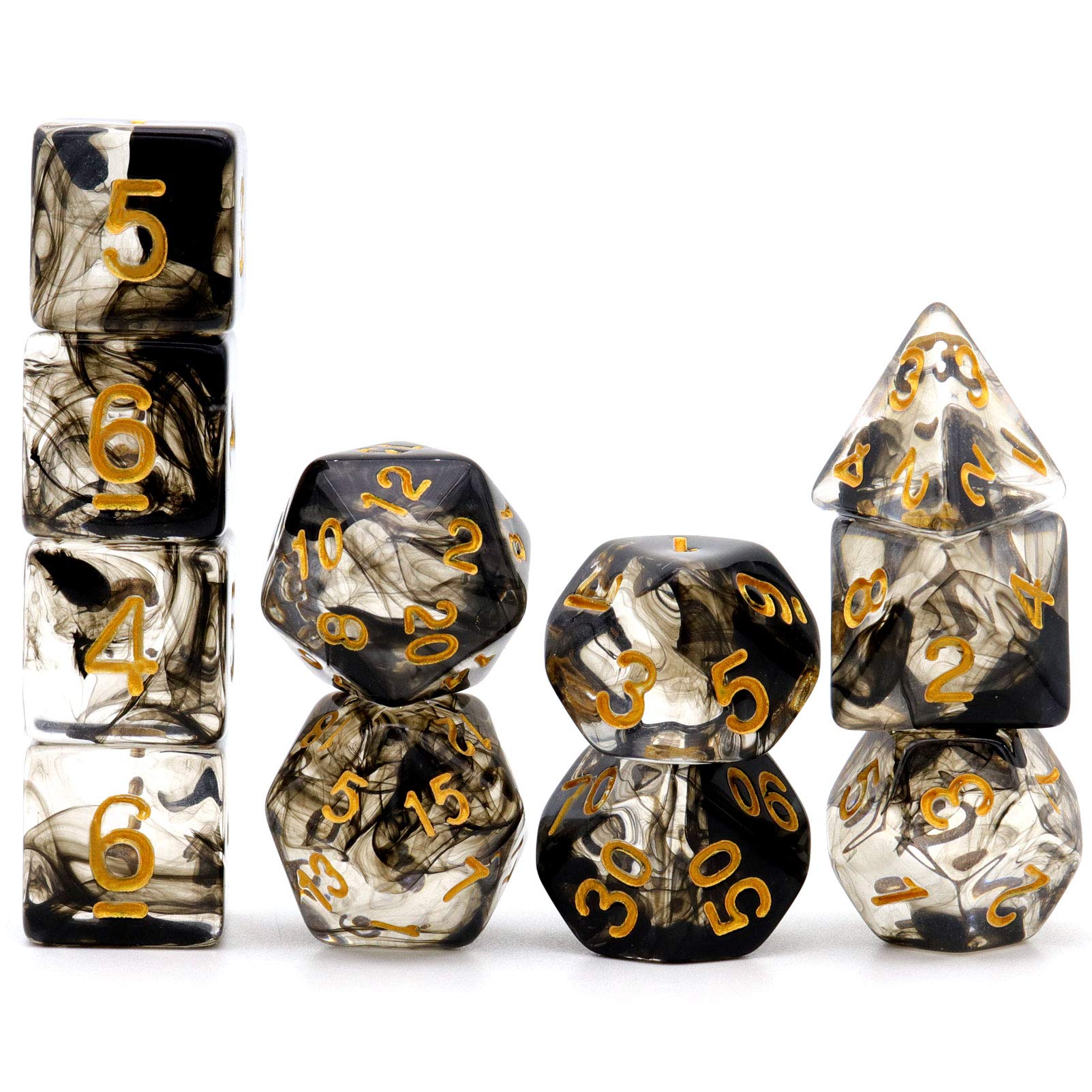 Haxtec 11PCS DND Dice Set Extra D6 D20 Black Cloud Polyhedral D&D Dice for RPG Games Dungeons and Dragons-Black Smoke Swirl