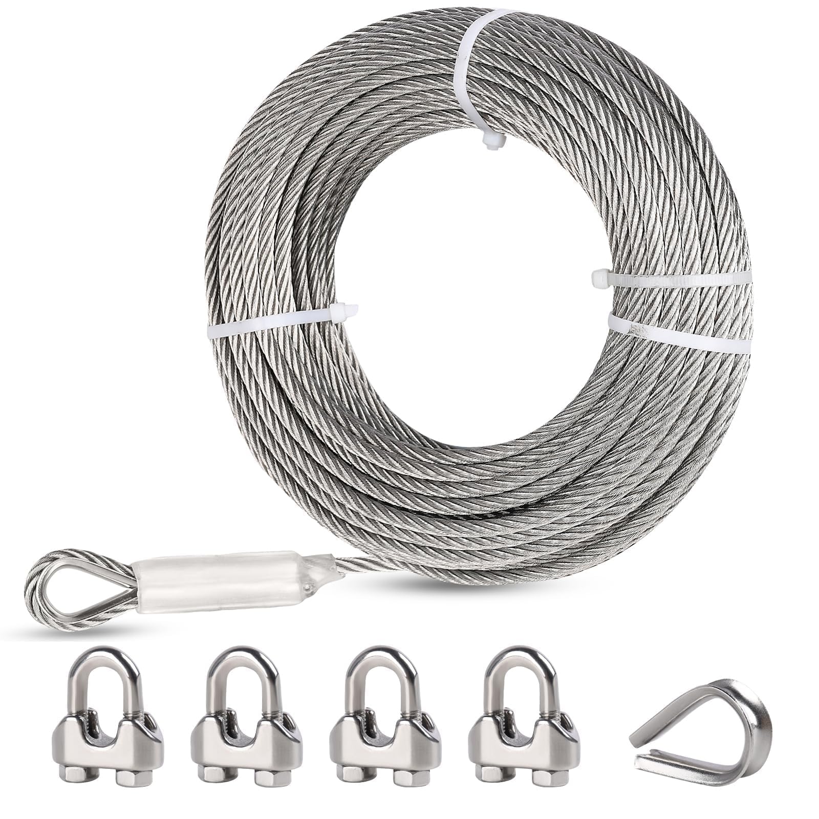 Cable de acero inoxidable de 1/2 pulgada y 25 pies con bucles resistencia 23000 lb 8