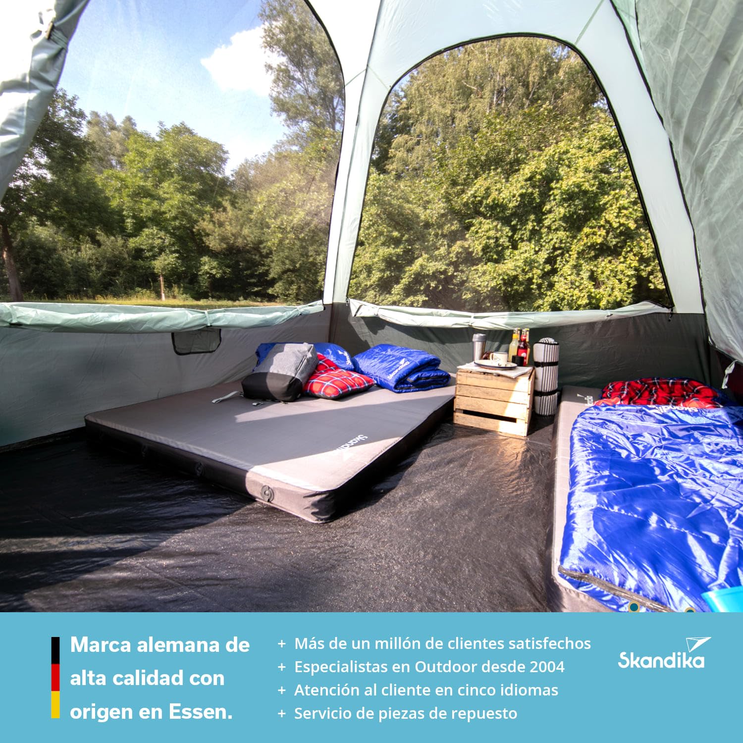 Saco de Dormir Dundee Flannel | Saco de Dormir de algodón para Adultos, acoplable, 3 Estaciones, hasta -20°C, 220 x 80 cm / 220 x 160 cm Saco de Dormir Doble (Azul/Derecha)
