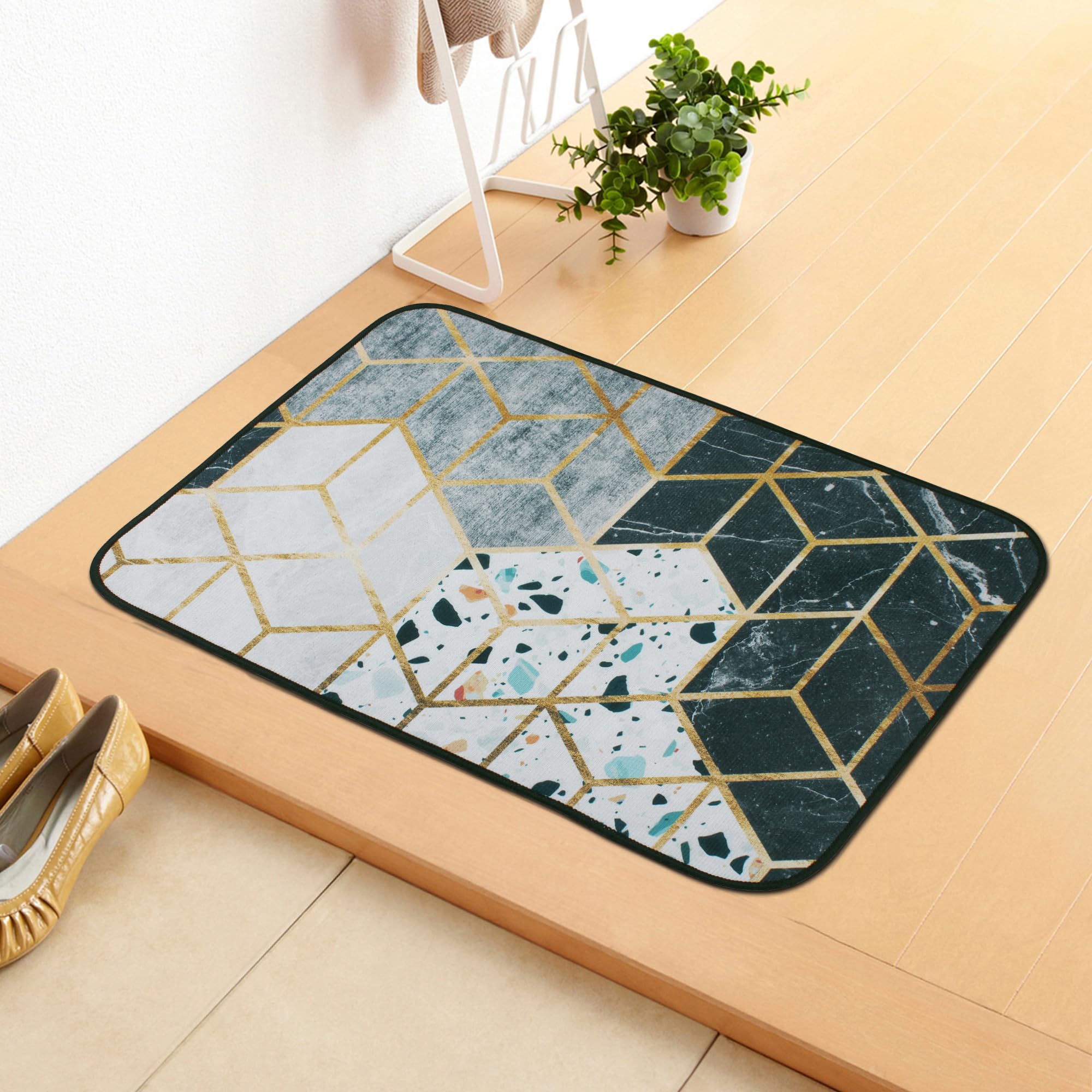 Story@Home Door Mat, Anti-Skid Polyester Kitchen Rugs, 37 x 57 cm, Black & Grey Abstract Design, Kitchen Accessories Items for Home Decor & Bathroom, Perfect Home Decor Items for Hall