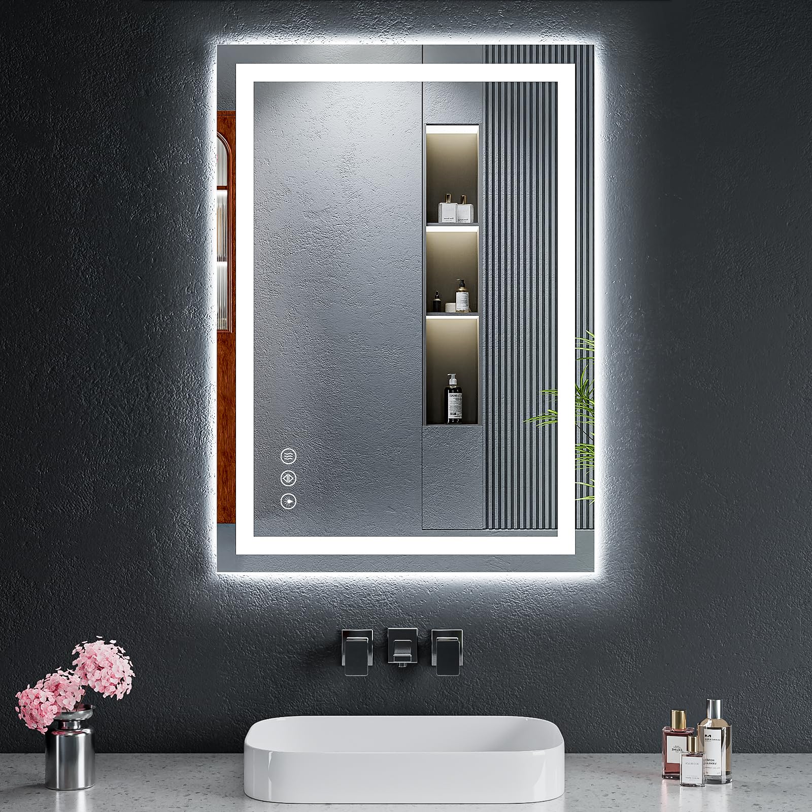 Lustro łazienkowe LED 71 cm x 50 cm ze światłami, podświetlane + przednie, przeciwmgielne