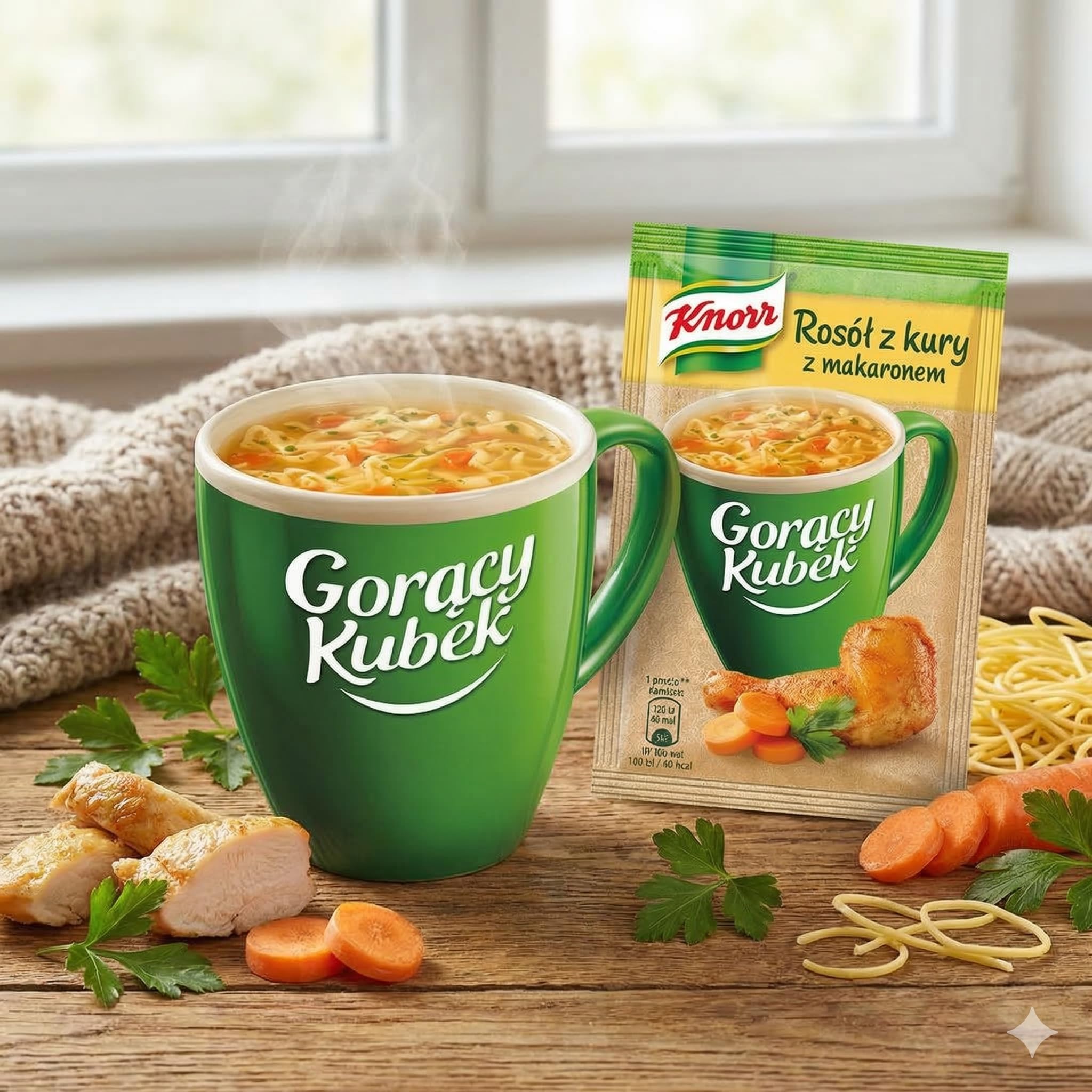 Knorr Hot Cup zupa instant rosół z kurczaka z makaronem, Goracy Kubek Rosol z Kury 5 x 14 g