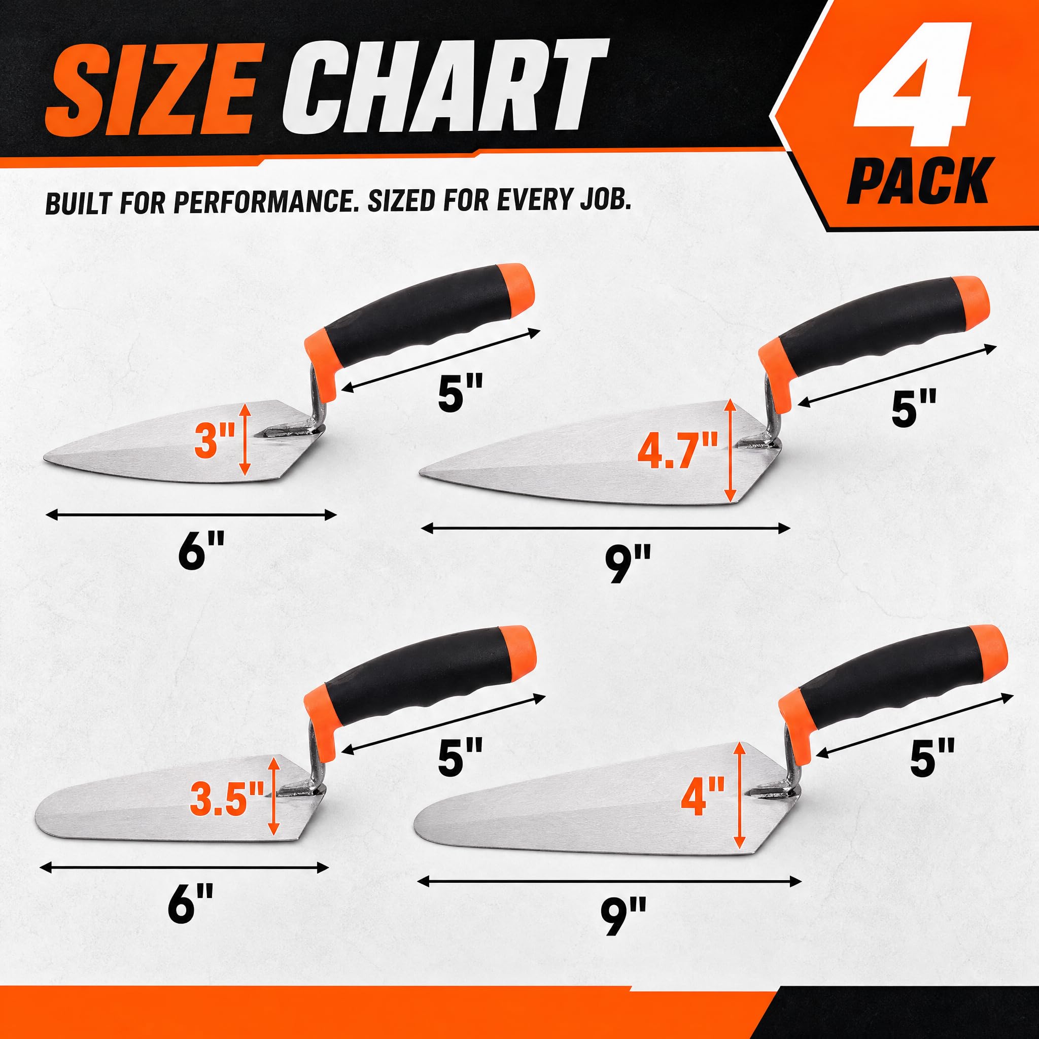Masonry Trowel Set - 4 Pcs Carbon Steel -2