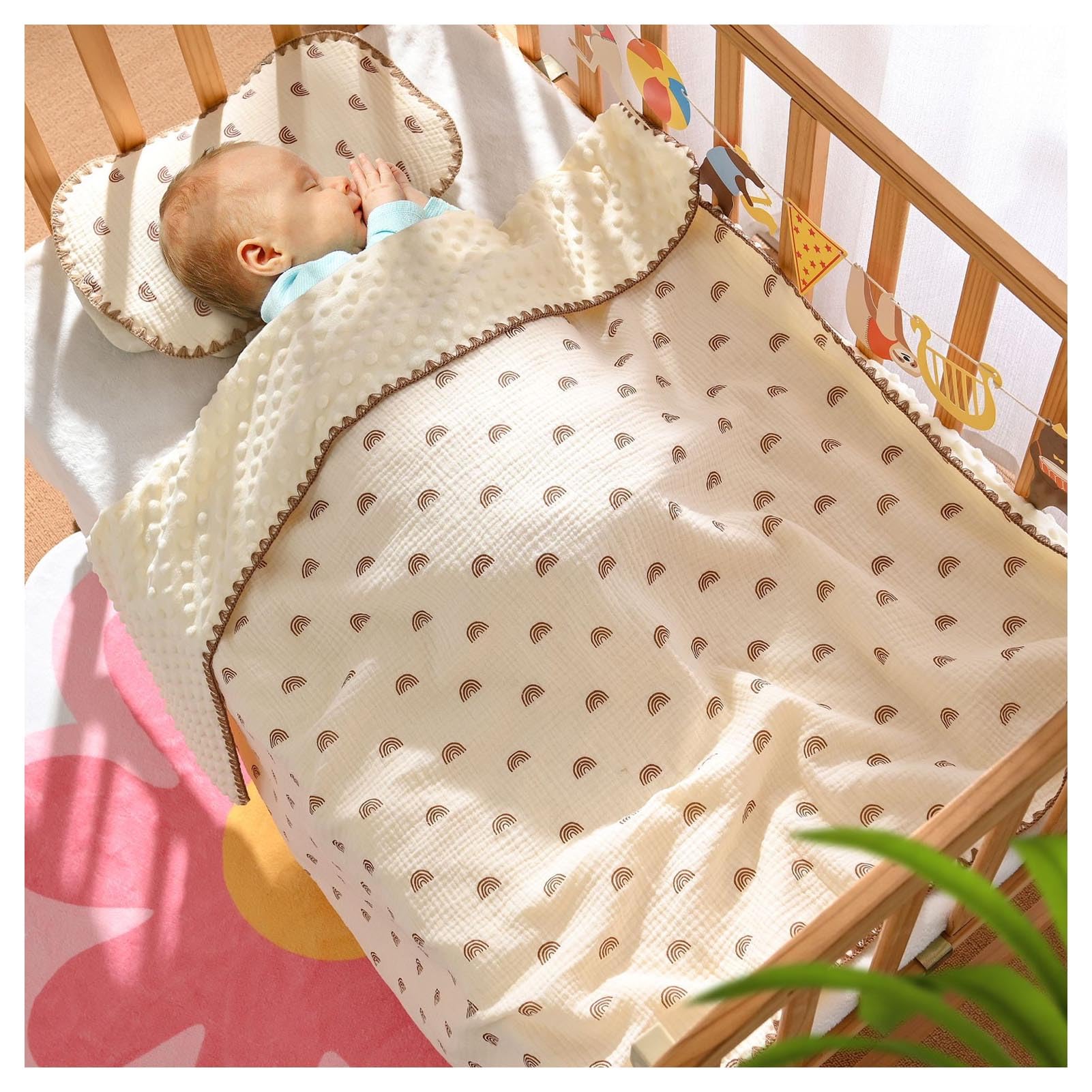 Breathable Soft Summer Cooling Baby Blanket with Cute Printing and Dotted Backing for Kindergarten Toddler (Colorful)