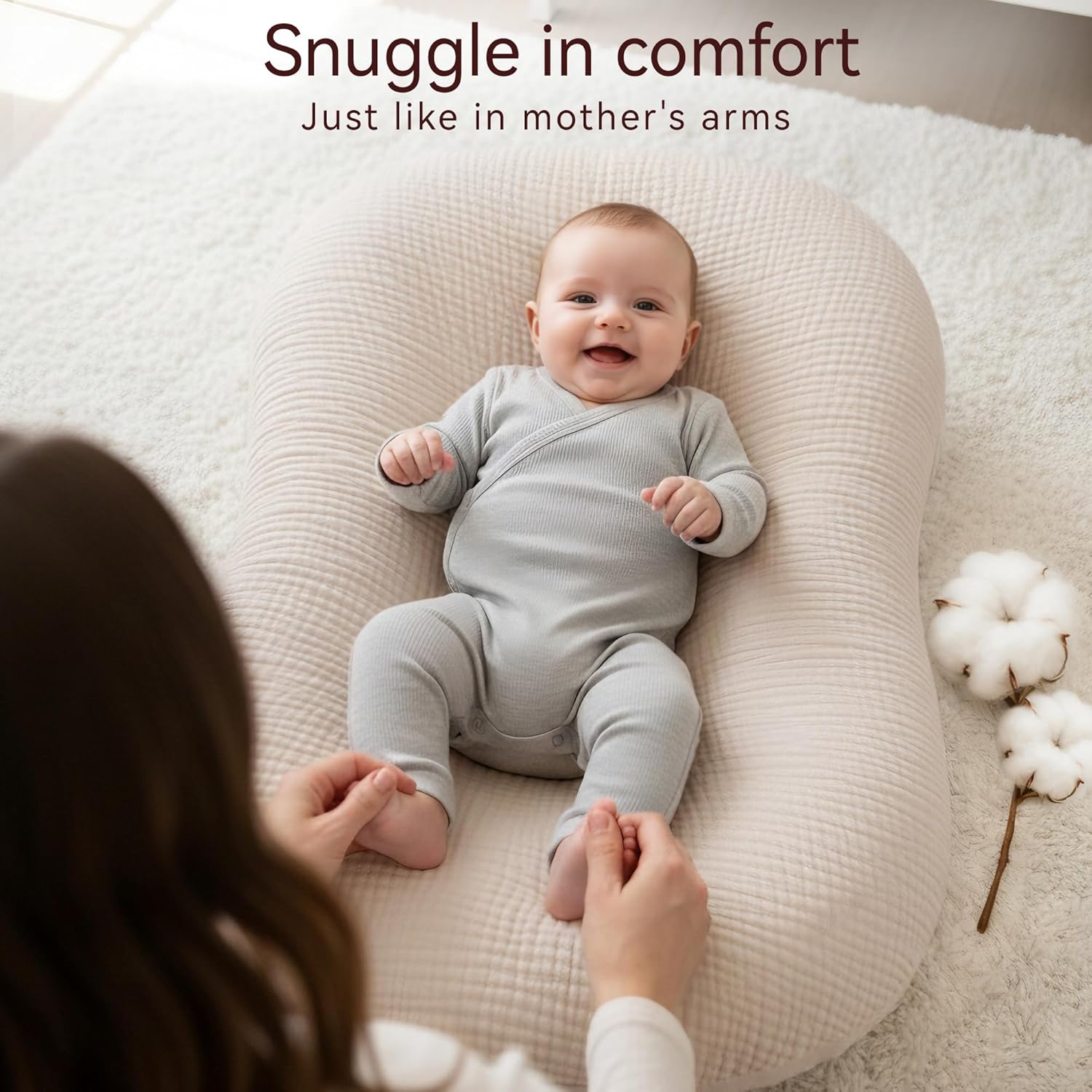 Muslin Baby Lounger Cover 2 Pack, Cotton Soft Breathable Infant Nest Slipcovers, Envelope Closure, Compatible with Snuggle Me Loungers, Machine Washable, Cover Only, for Boys Girls(Brown & Beige) - Image 5