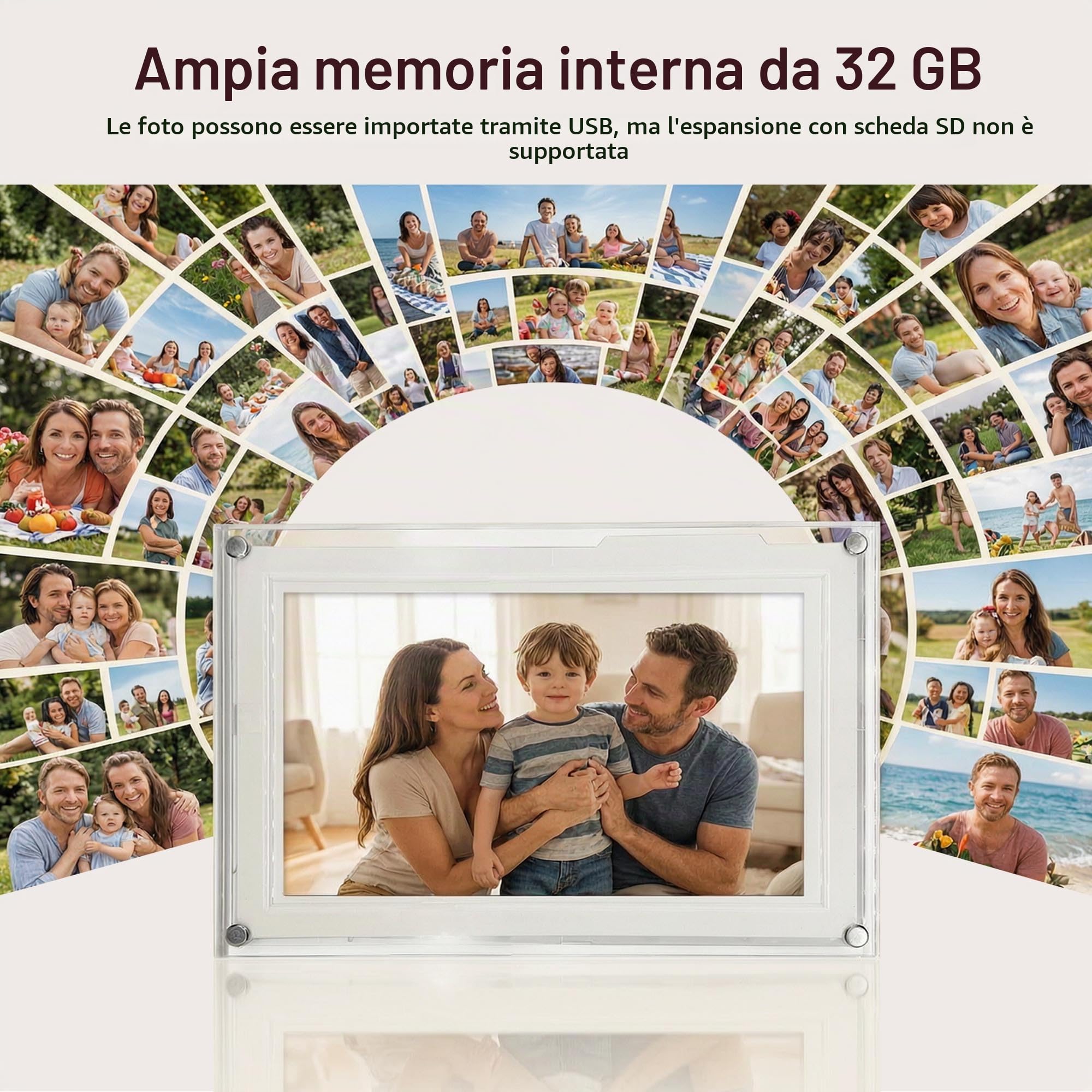 Frameo 10,1 pollici Slim Acrilico Wifi Cornice Digitale 32 GB Cornice Foto Digitale 1280 * 800 HD IPS Touch Screen Condivisione istantanea di foto/video tramite l'app Frameo da qualsiasi luogo