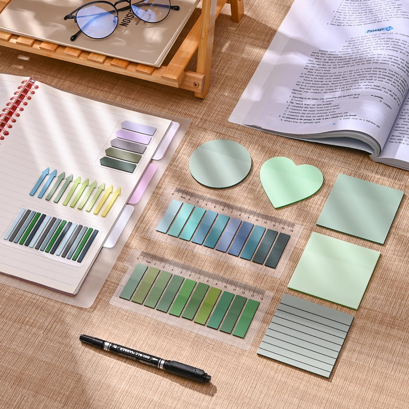 Transparente Haftnotizen, 7,6 x 7,6 cm, ästhetische, klare linierte Haftnotizen mit Stift, Farbverlauf, wasserdicht, selbstklebende Anmerkungsreiter für Bibeljournaling (grün)