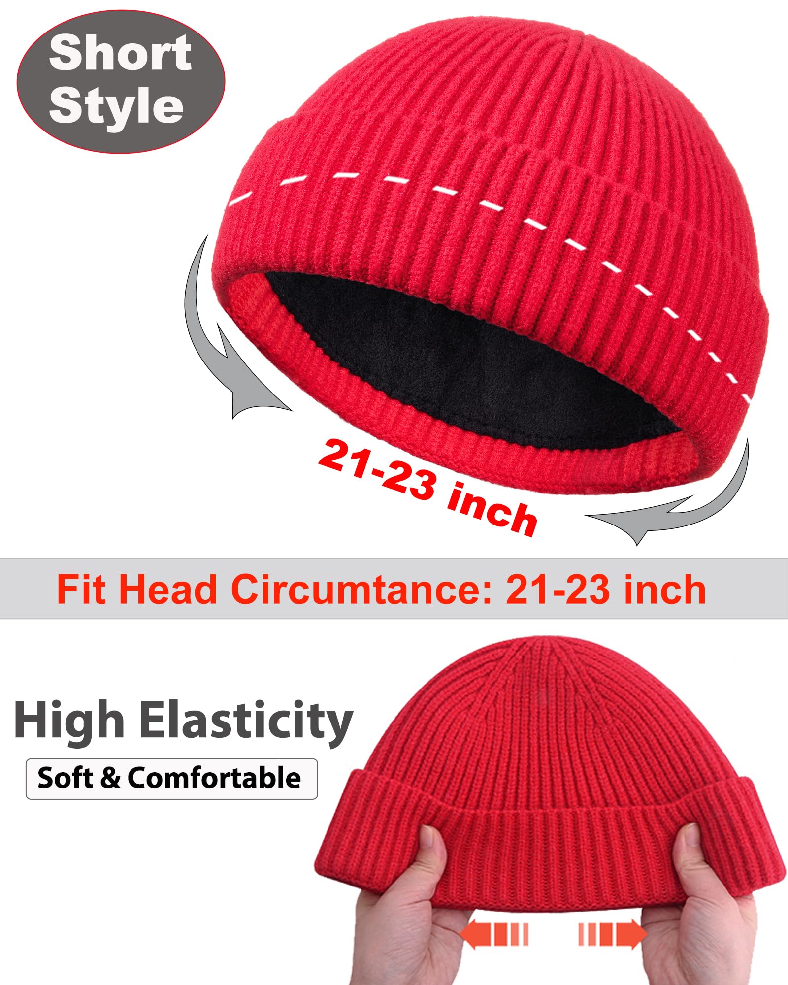 PHILIGHTS Swag Short Fisherman Beanie for Men Women, Wool Knit Cuffed Fleece Lined Trawler Beanies Winter Warm Hat Skull Cap