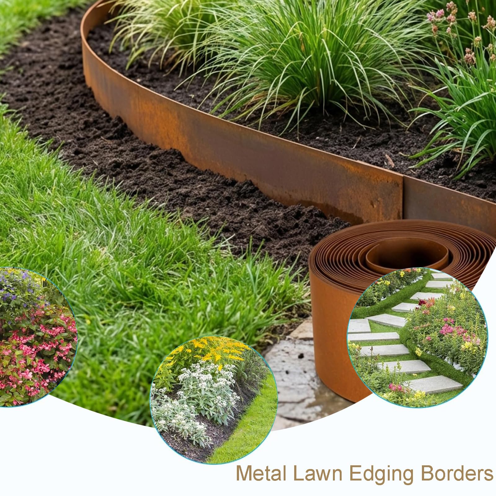 Bordure de pelouse - 10 m - Hauteur : 15,5 cm - Bordure de jardin en métal - Rouleau de bordure de pelouse - Flexible