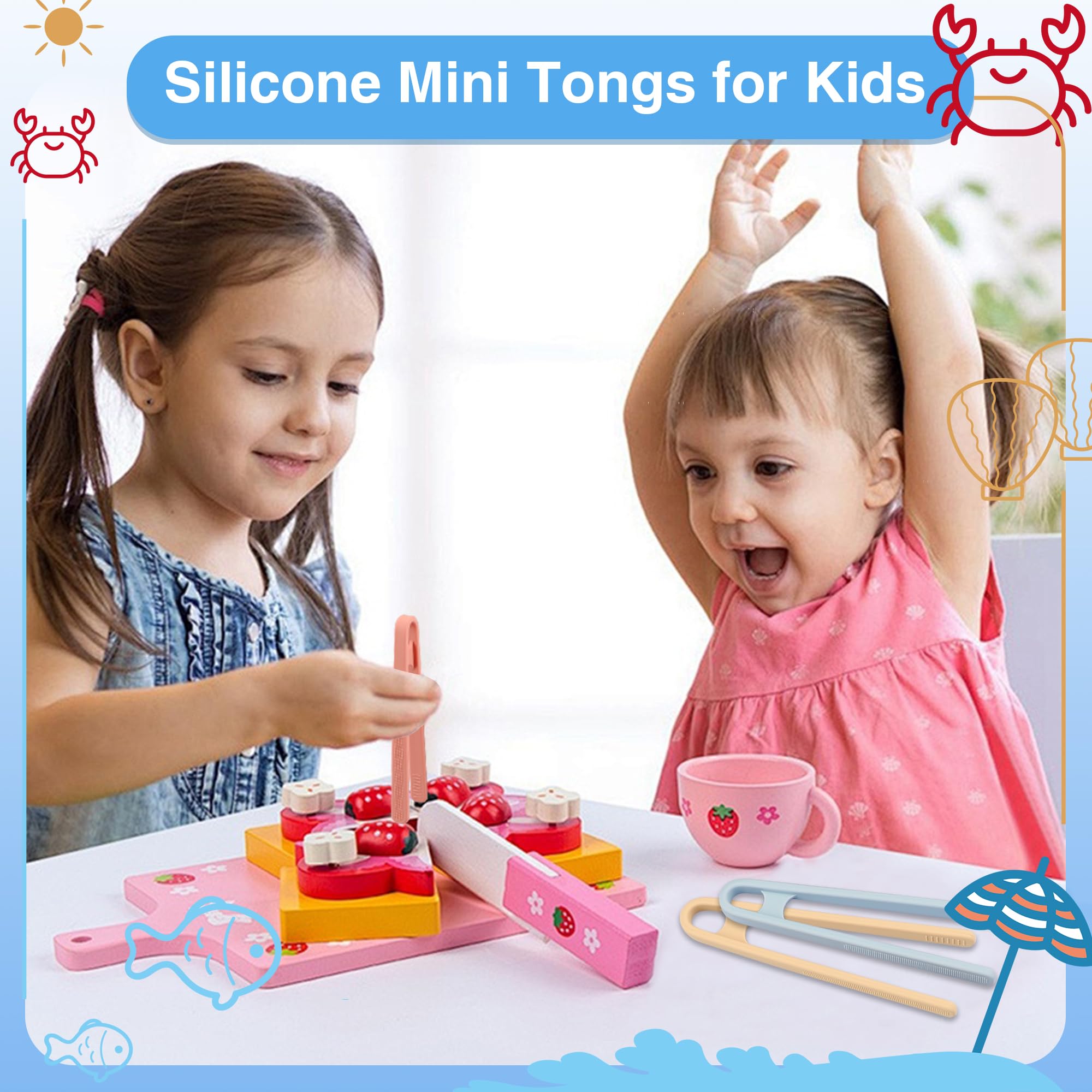 Evenpop 3 Pcs Silicone Mini Tongs 5.5 Inch 3 Colors Small Toddler Tongs, Silicone Toddler Tongs for Fine Motor Skills Preschool Sensory Toys and Accessories - Image 5