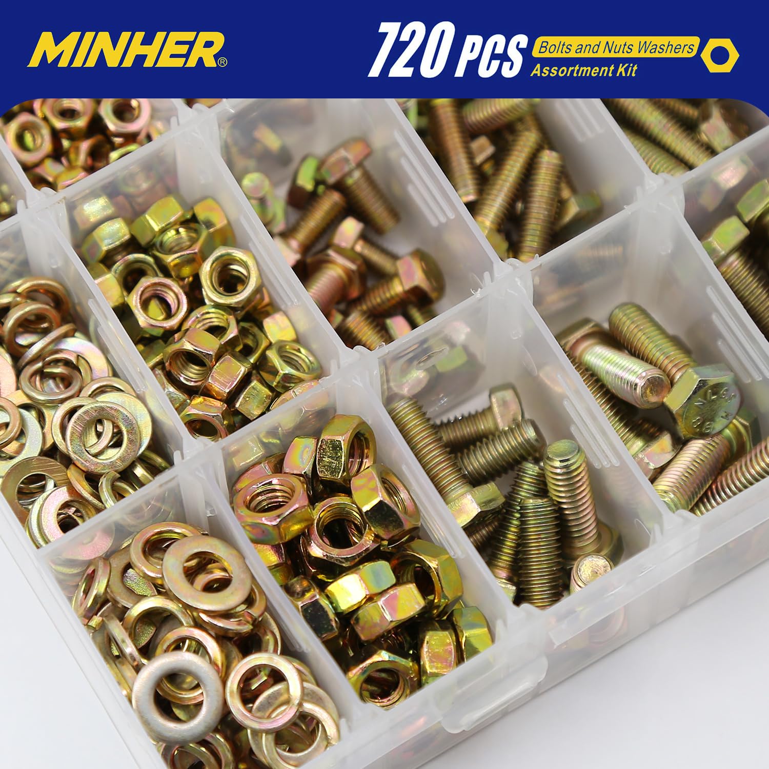 M4 M5 M6 720 Piezas de Tornillos Hexagonales y Juego de Tuercas y Arandelas, Acero Aleado Galvanizado de Grado 8,8