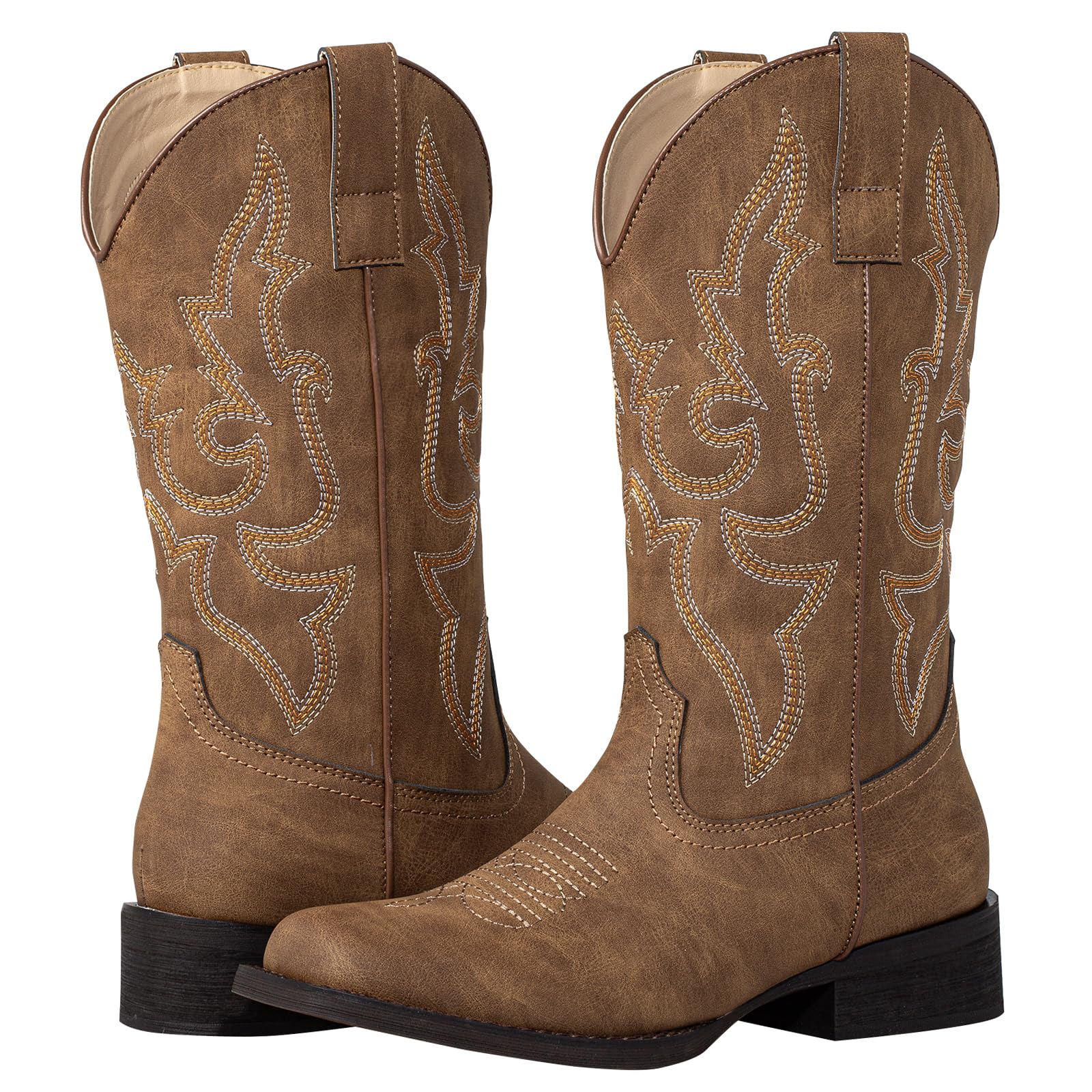 SheSole Ladies Cowboy Boots for Women Square Toe Cowgirl Boots Wide Calf Fashion Western Boots
