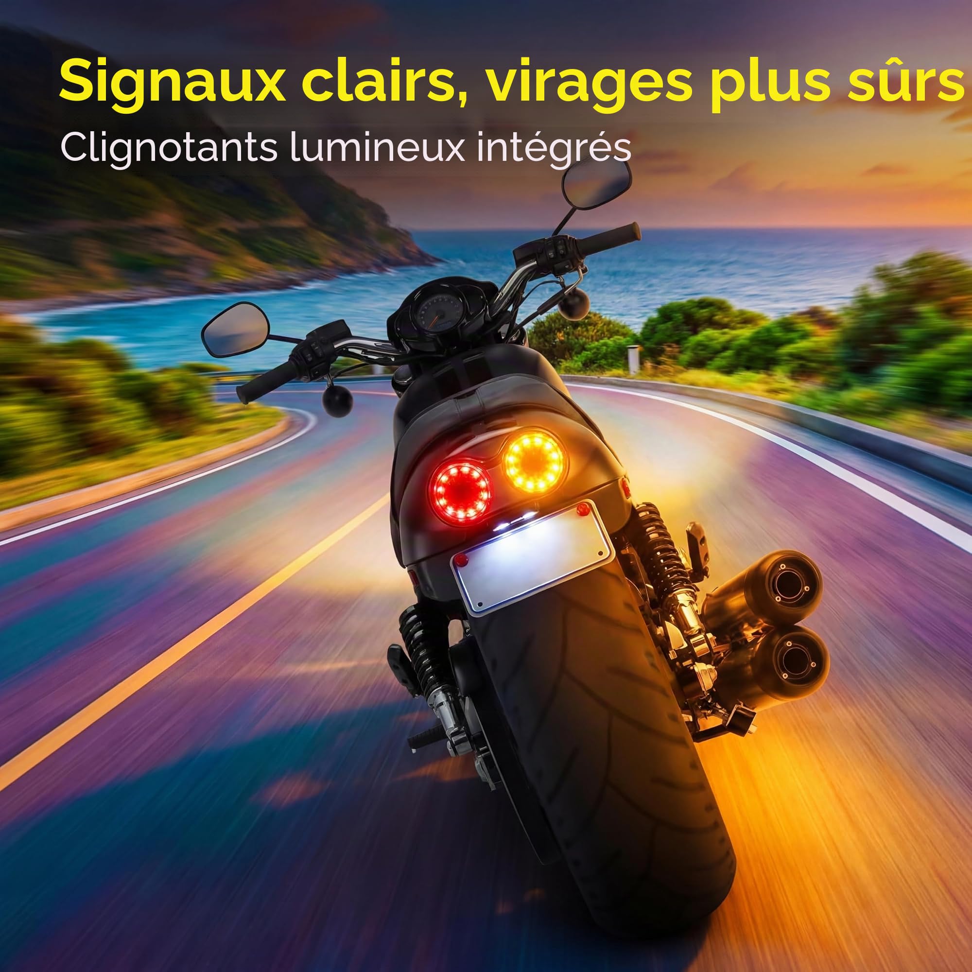 ANKIA Feu arrière 40 LED 40 W pour moto avec feu de stop ou feu de position et clignotant intégré et support pour plaque d'immatriculation pour moto, cruiser, chopper