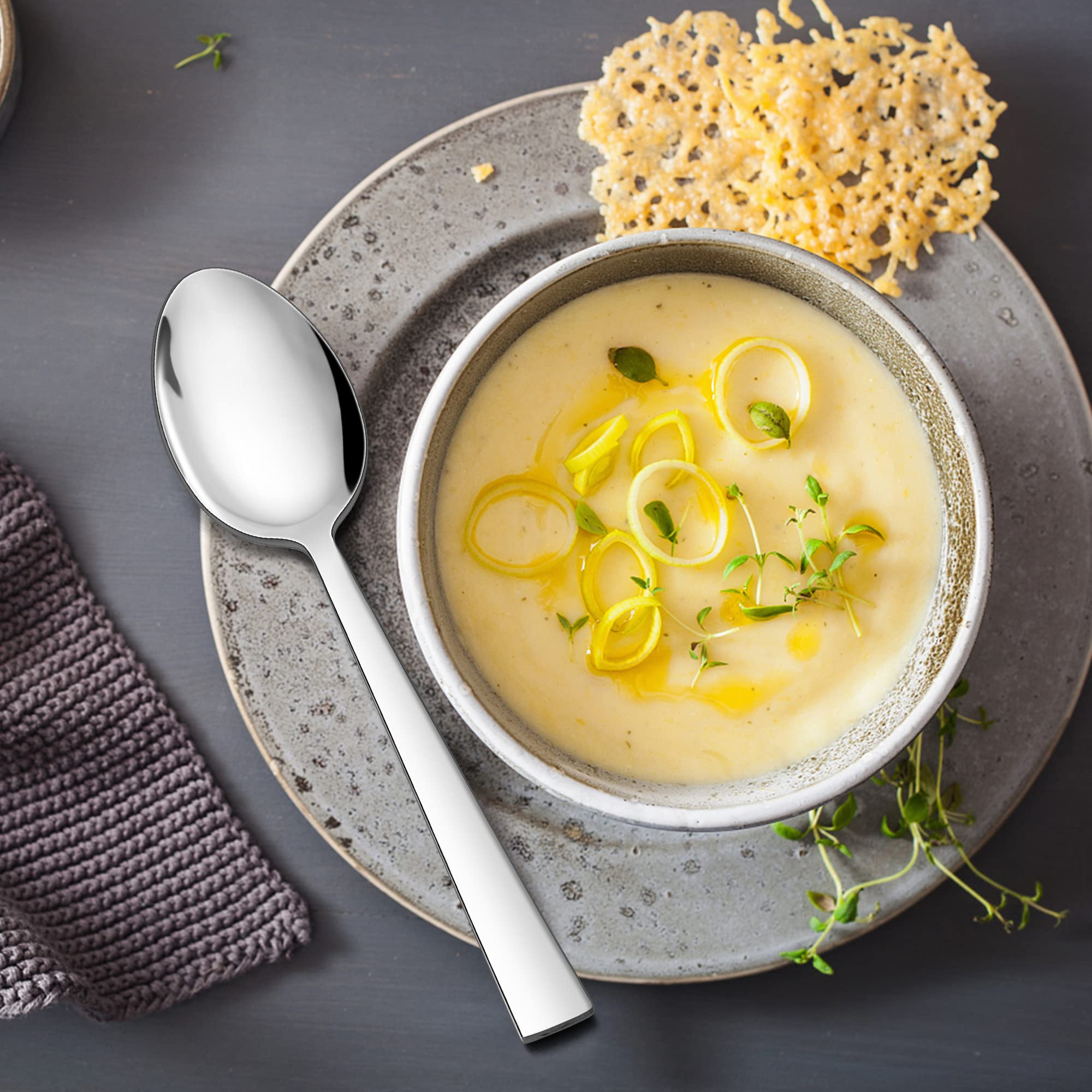 SEPT-Lot De 24 Cuillères à Soupe Et Fourchettes De Table En Acier Inoxydable Pour La Maison Le Restaurant 12 Cuilleres A Soupe Et 12 Fourchettes Saines Et Durables Passent Au Lave Vaisselle