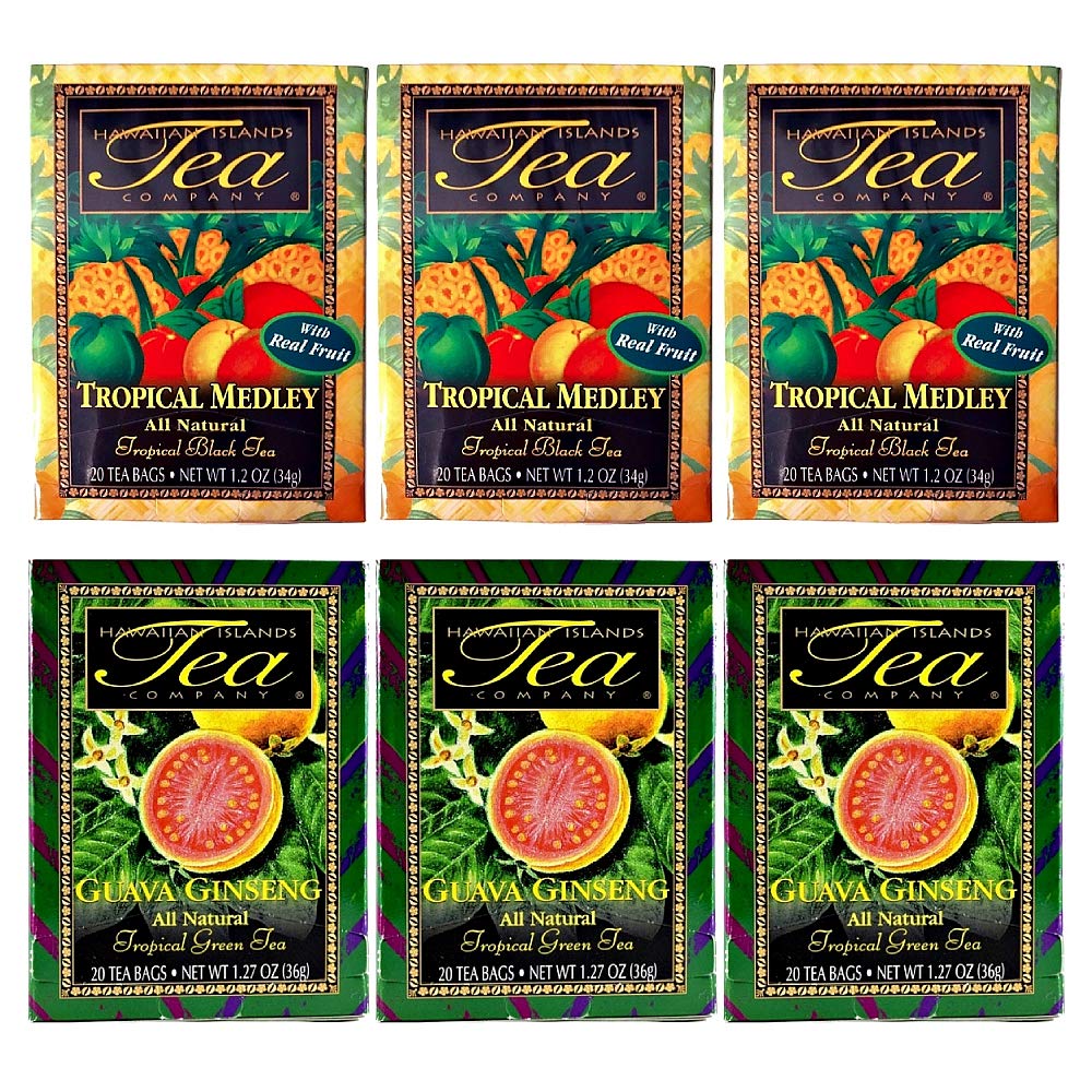 Hawaiian Islands Tea, Tropical Medley and Guava Flavors Combo Bundle (Six 1.27 Oz. Boxes with 20 Tea Bags Per Box)