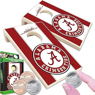 Tabletop Cornhole Game Set | Officially Licensed College Mini Football Cornhole Board Game | Includes Coins (Tabletop Game, Alabama Crimson Tide)