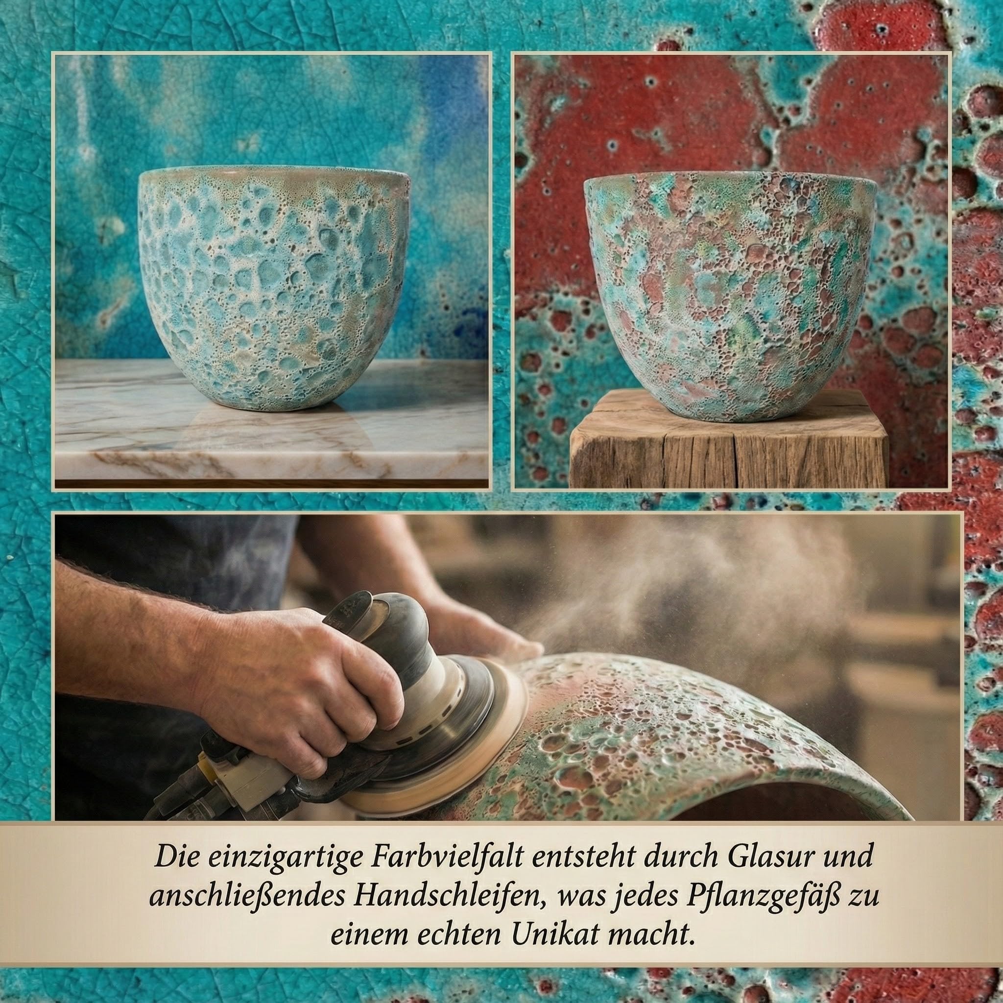Teramico Donica na rośliny klasy premium, ceramiczna, glazurowana – 100% odporna na mróz i ręczne wykonanie. Donica na kwiaty z otworem do użytku na zewnątrz i wewnątrz. Wysokiej jakości ozdobna