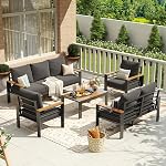 Aoxun Ensemble de meubles de patio en aluminium 7 Sièges, Section extérieure surdimensionnée avec coussins lavables épais, Table à café, Ensembles de conversation patio pour porch, Balcon, Deck, Gris foncé