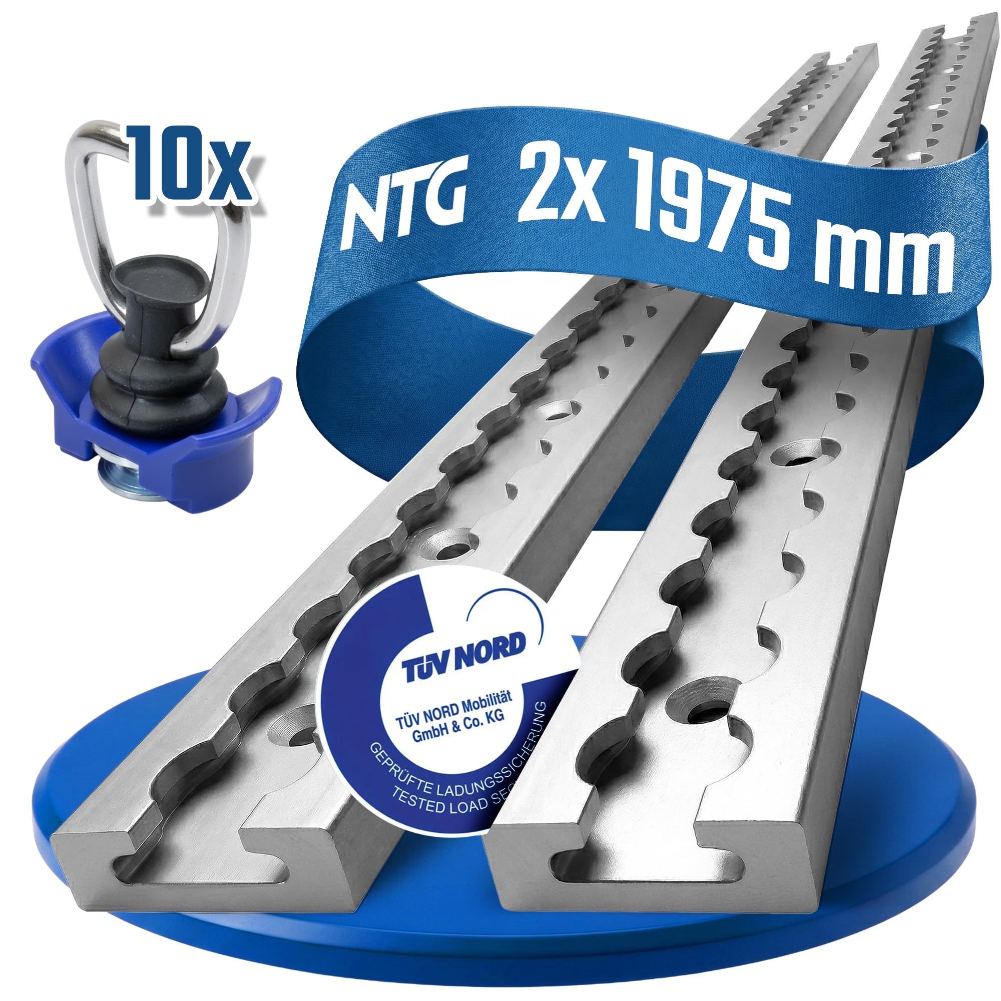 NTG Airlineschiene 2 STK 2m / 1975mm eckig Alu -TÜV Zertifiziert- m. 10x Kunststofffitting Sparsetauswahl Anhängerzubehör Ladungssicherung Aluschiene LKW Transporter - m. Bohrungen Silber eloxiert