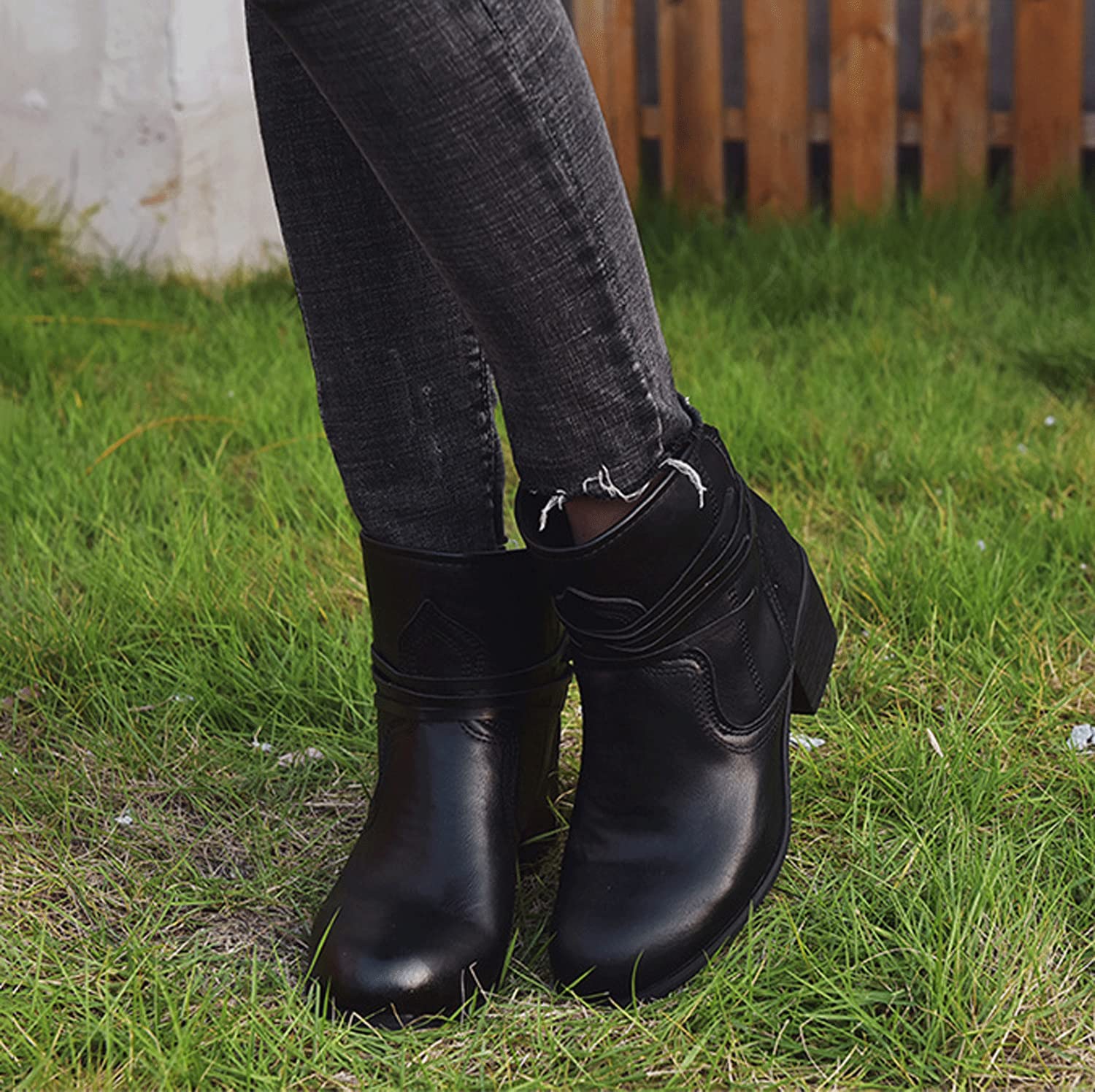 Bottes De Cowboy Rétro En Daim Pour Femme - Talon Bas - Bout