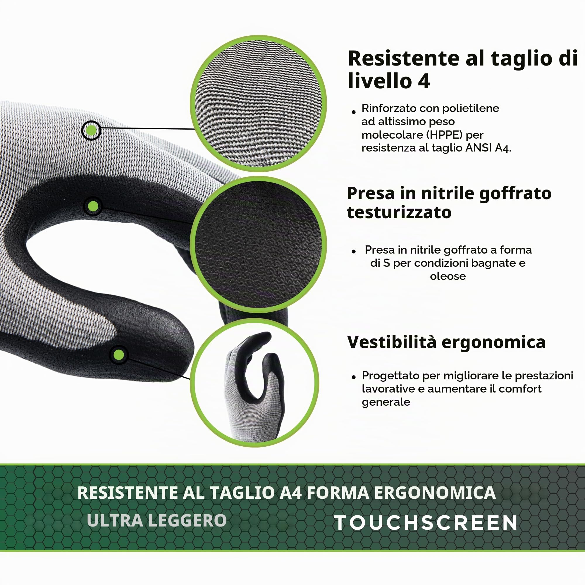 SHOWA Guanti di sicurezza XC810 antitaglio ultraleggeri con palmo rivestito in nitrile, A4, con fodera di livello D/A4, calibro 18, taglia XL (12 paia)