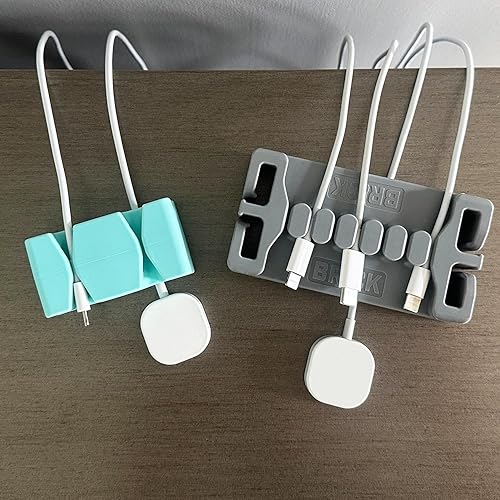 Miniatura 2 de CordBrick DeskBrick - Paquete de soportes para cables con peso para mesita de noche y escritorio, cargador de teléfono, organizador de cables de