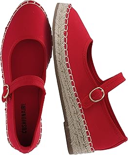 CUSHIONAIRE Tapas Canvas Mary Jane Flat Espadrilles for Women, Cushioned Comfort Closed Toe with Adjustable Strap