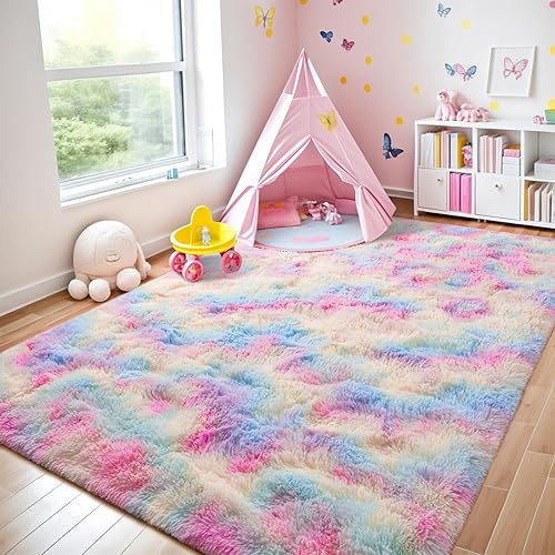 Miniatura 31 de Kelarea Alfombra de área para sala de estar, 3 x 5, antideslizante, color azul turquesa, esponjosa, suave, alfombra de felpa peluda para dormitorio