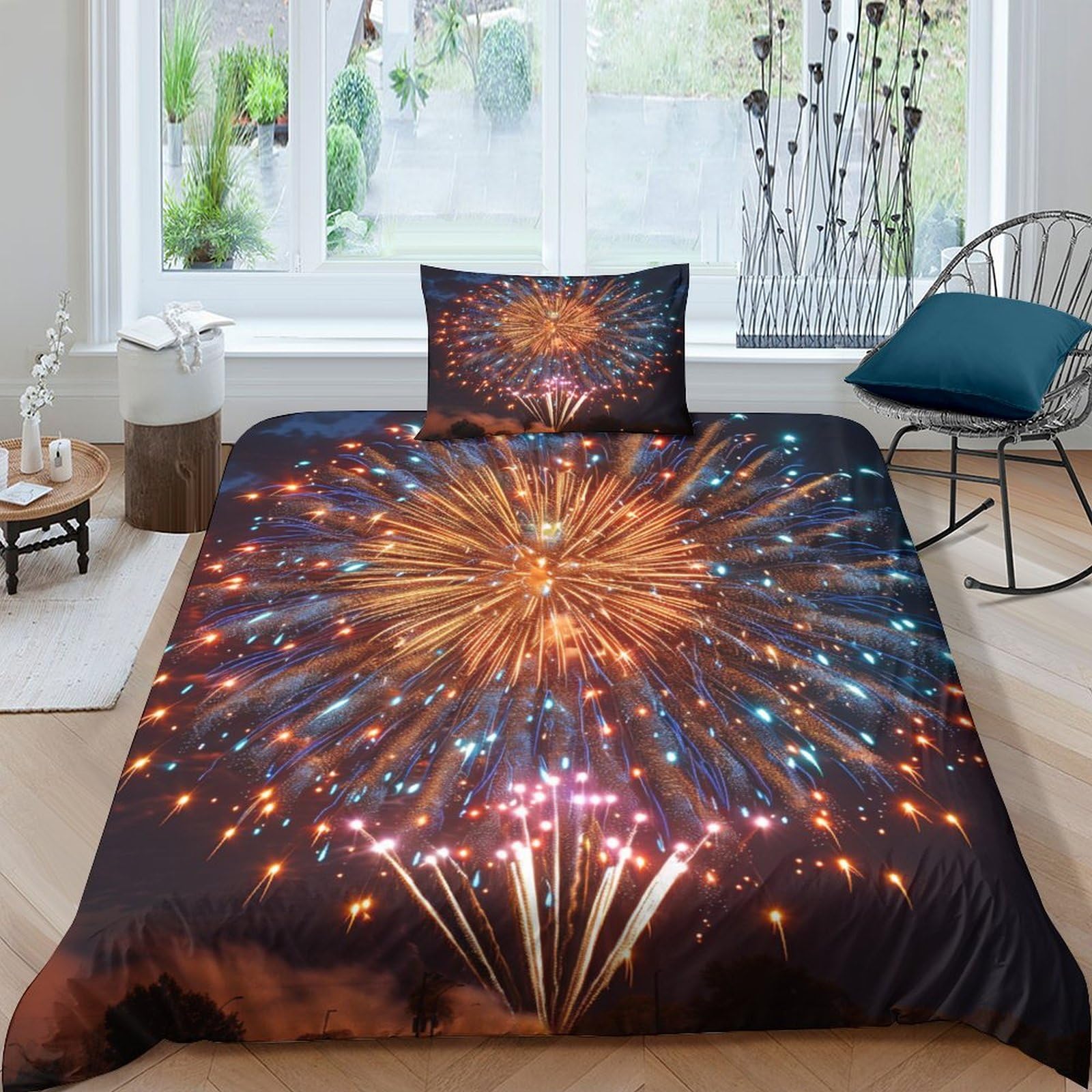 Parure de lit feux d'artifice 135 x 200 cm élégante avec zips